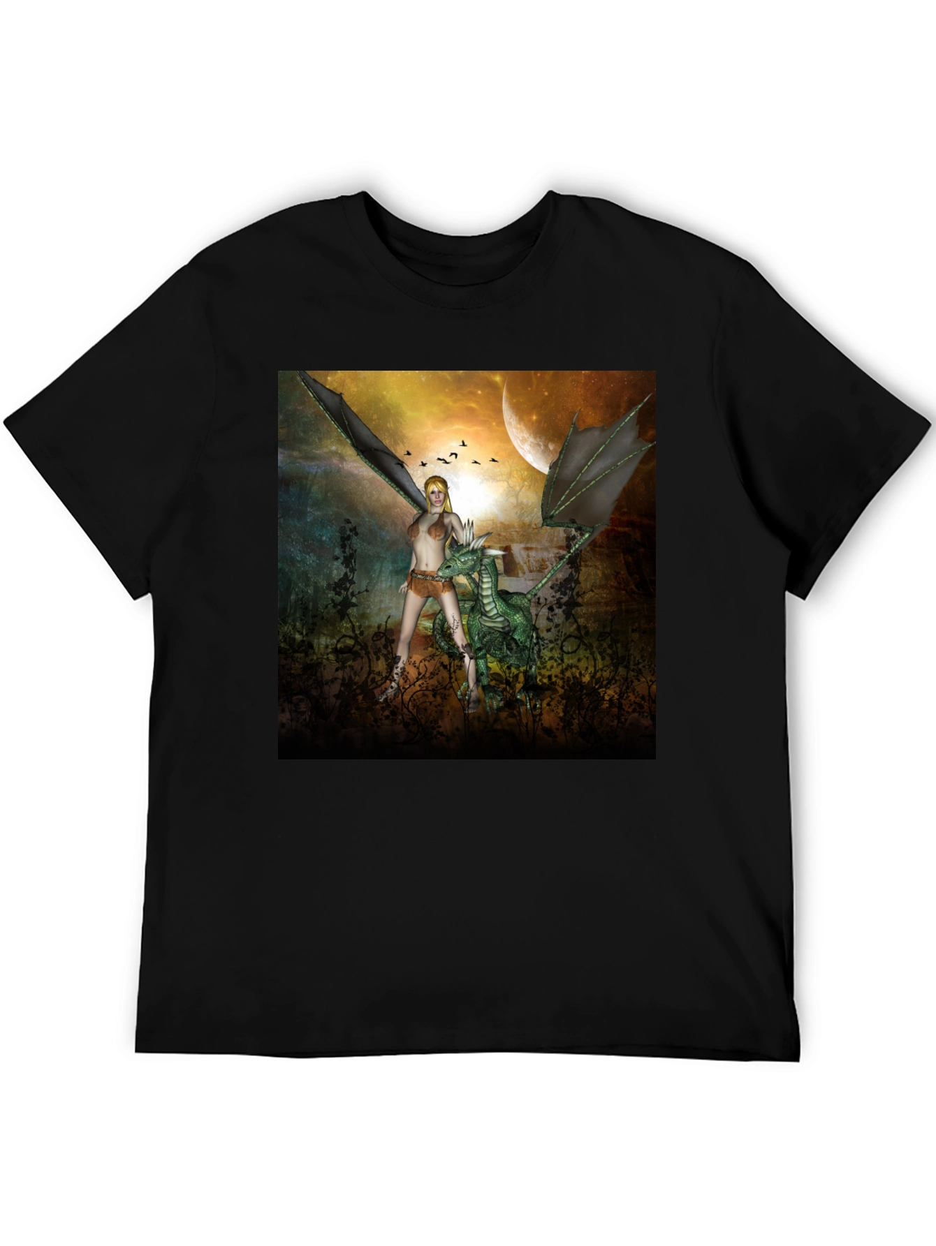 Fantasy Dragon & Warrior Graphic Tee
