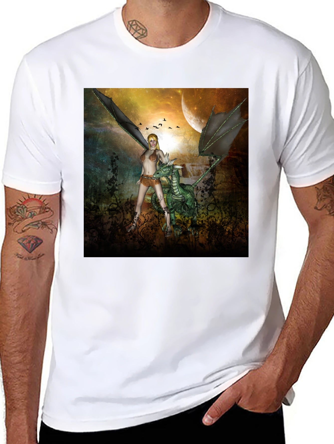 Fantasy Dragon & Warrior Graphic Tee