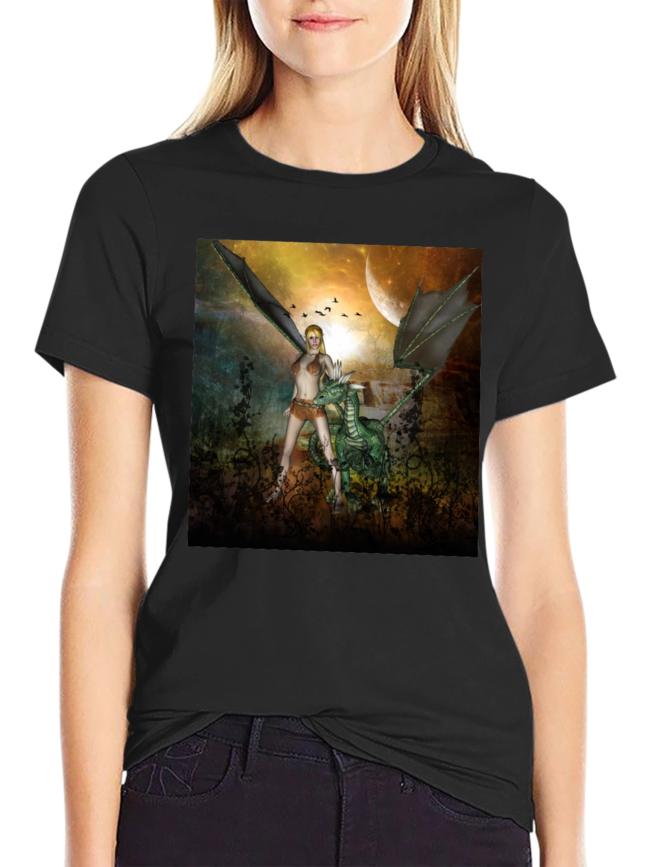 Fantasy Dragon & Warrior Graphic Tee