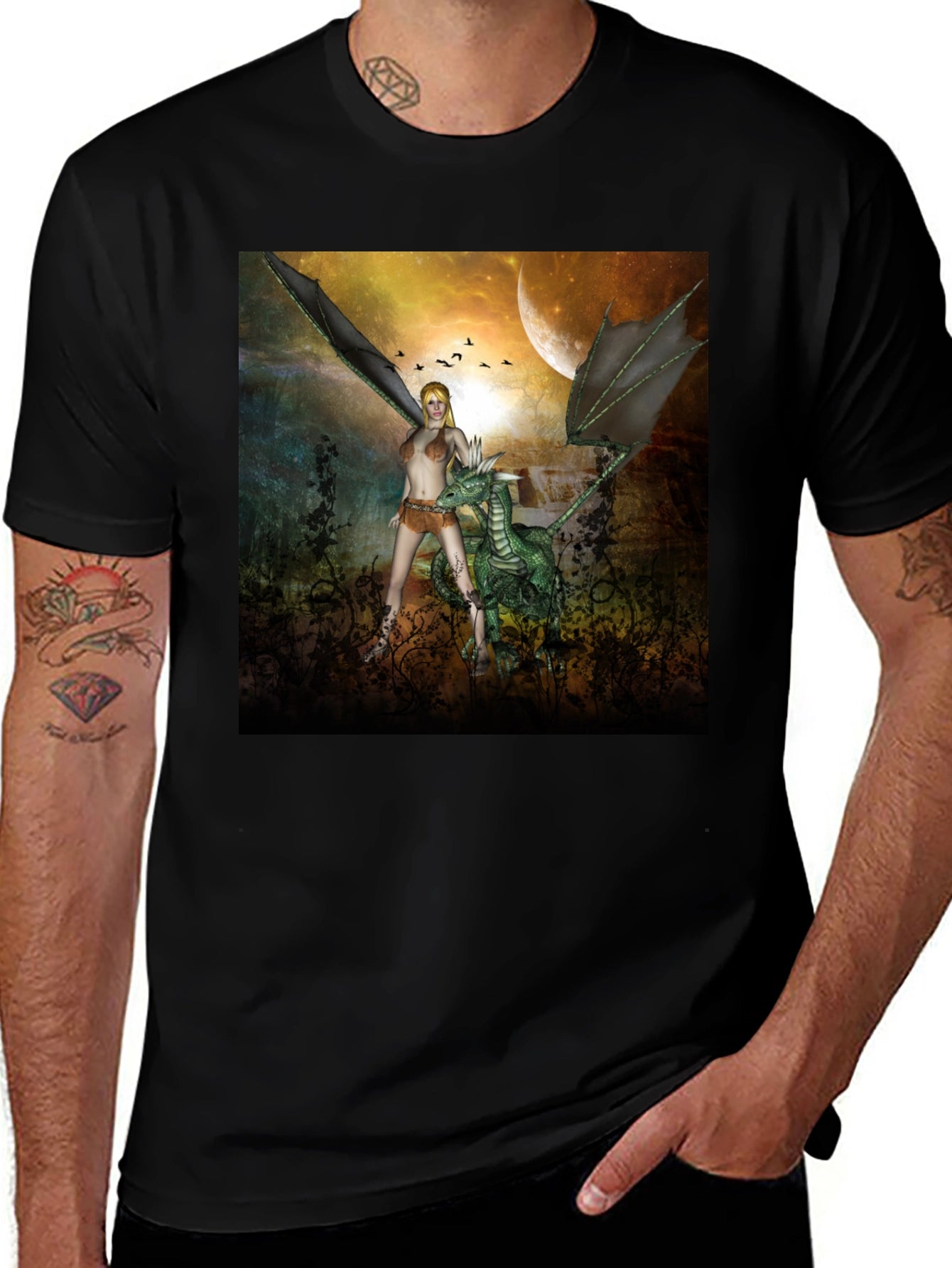 Fantasy Dragon & Warrior Graphic Tee