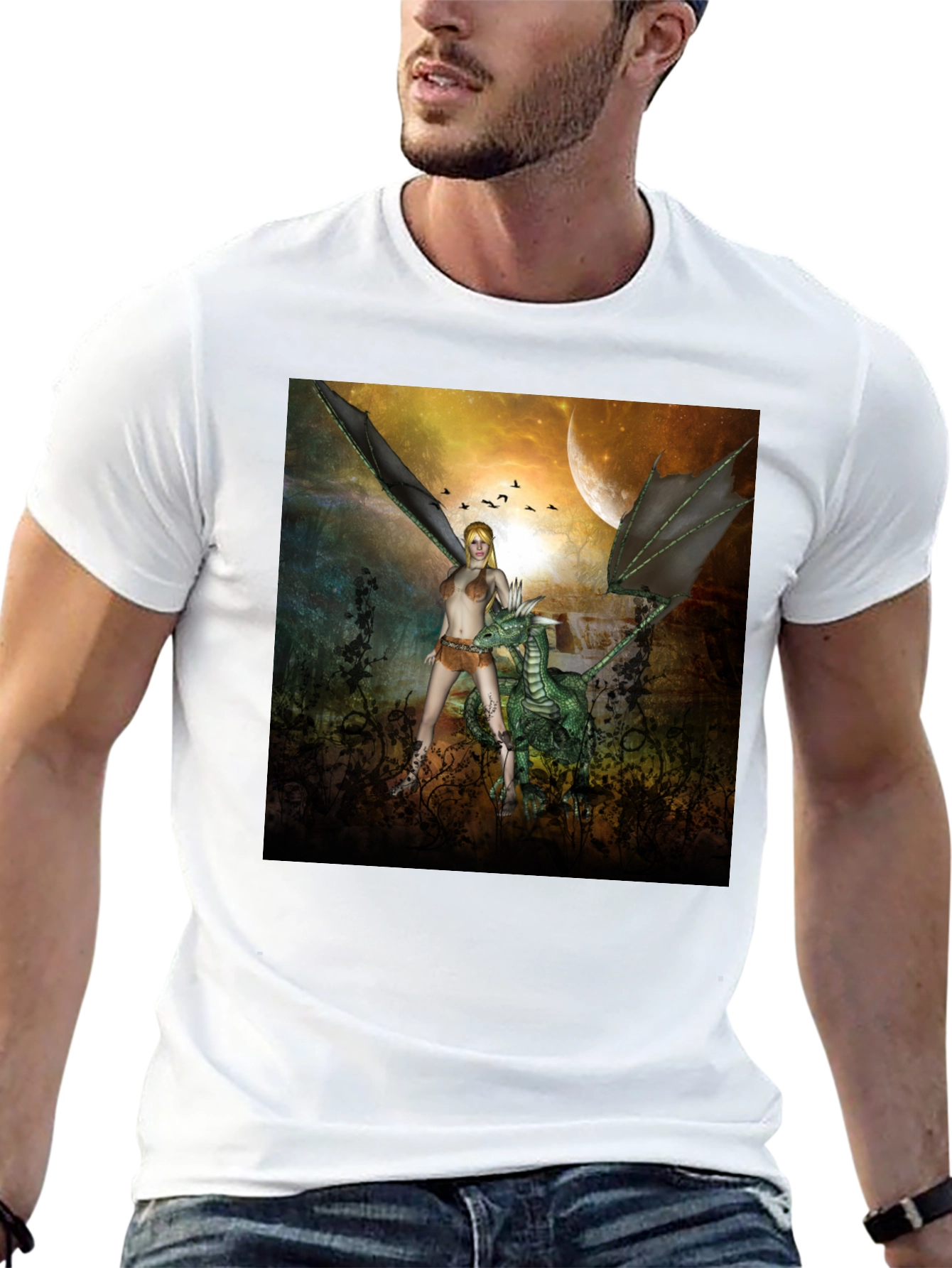 Fantasy Dragon & Warrior Graphic Tee