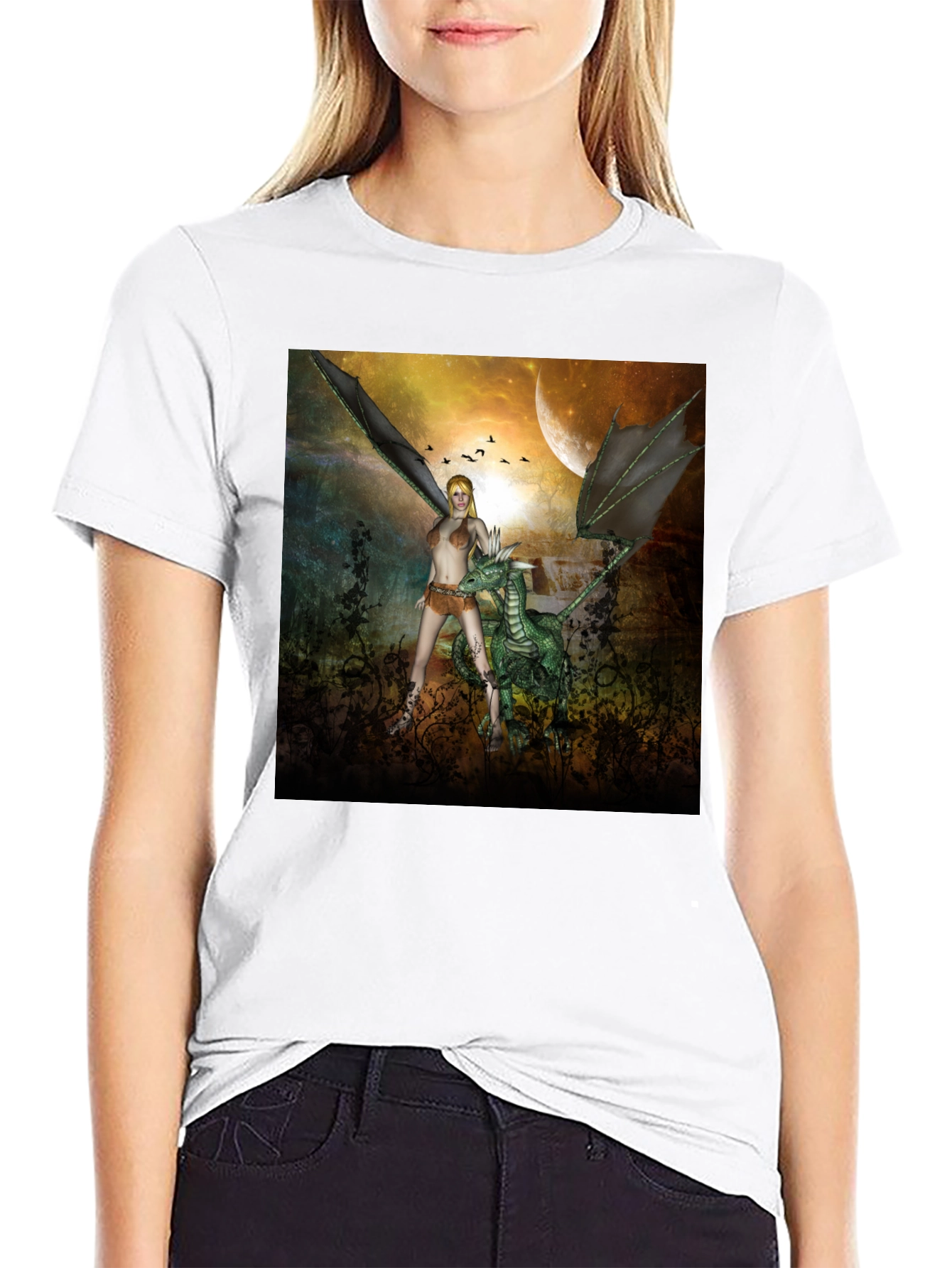 Fantasy Dragon & Warrior Graphic Tee