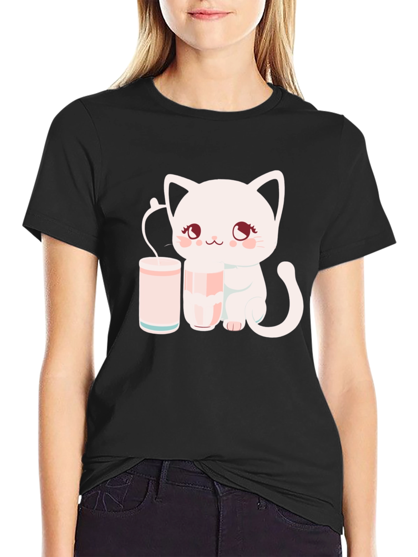 Cute Kitten with Milk T-Shirt