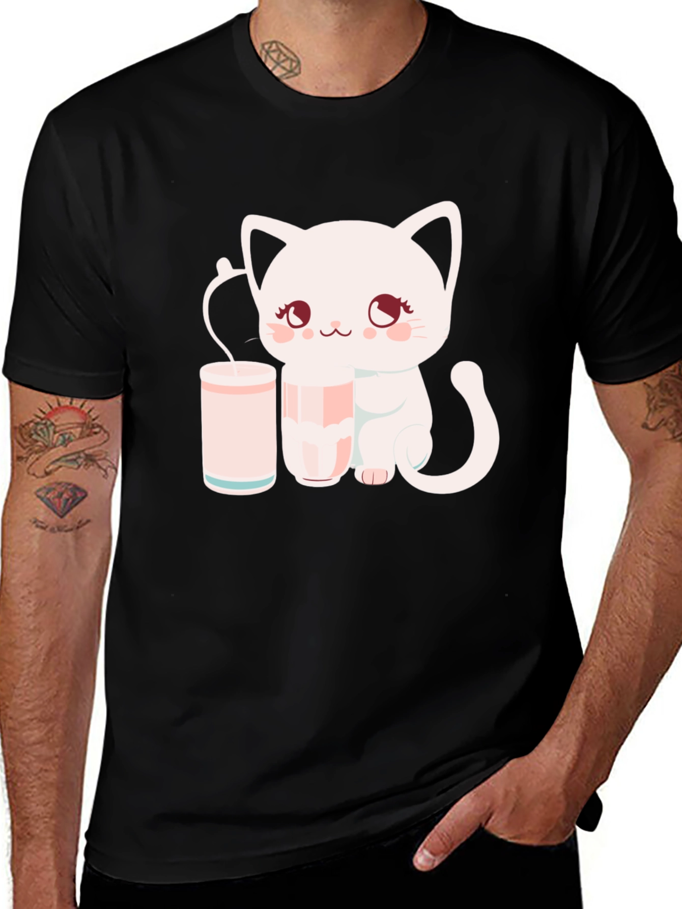 Cute Kitten with Milk T-Shirt