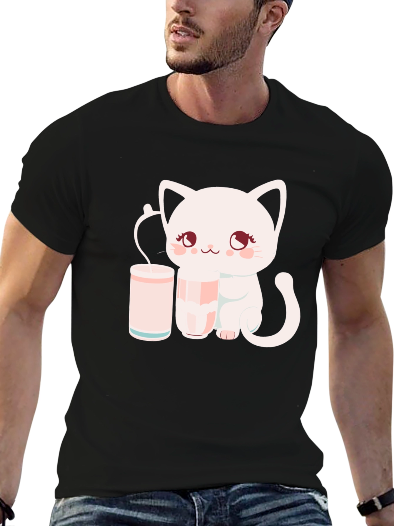 Cute Kitten with Milk T-Shirt