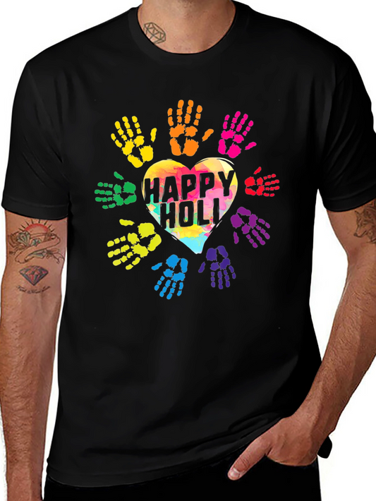 Happy Holi T-Shirt - Colorful Handprint Heart Design