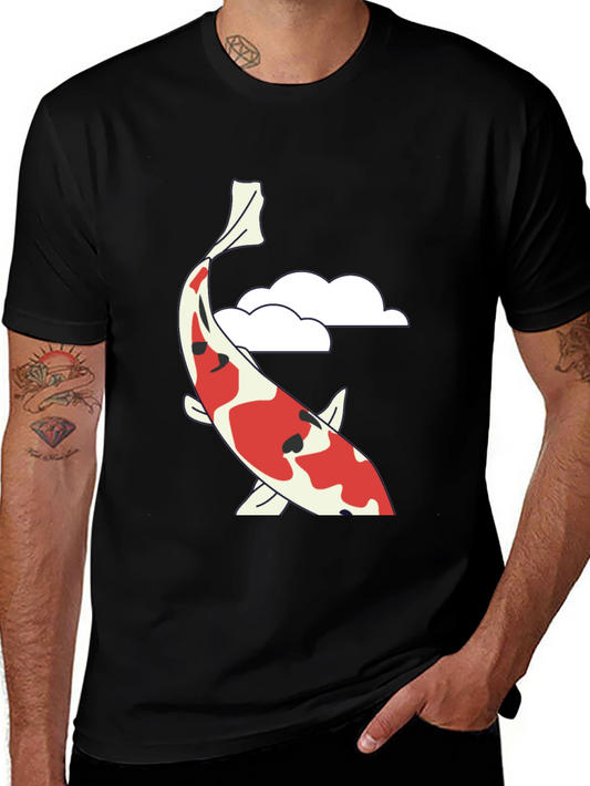 Koi Fish Graphic T-Shirt - Black Casual Tee