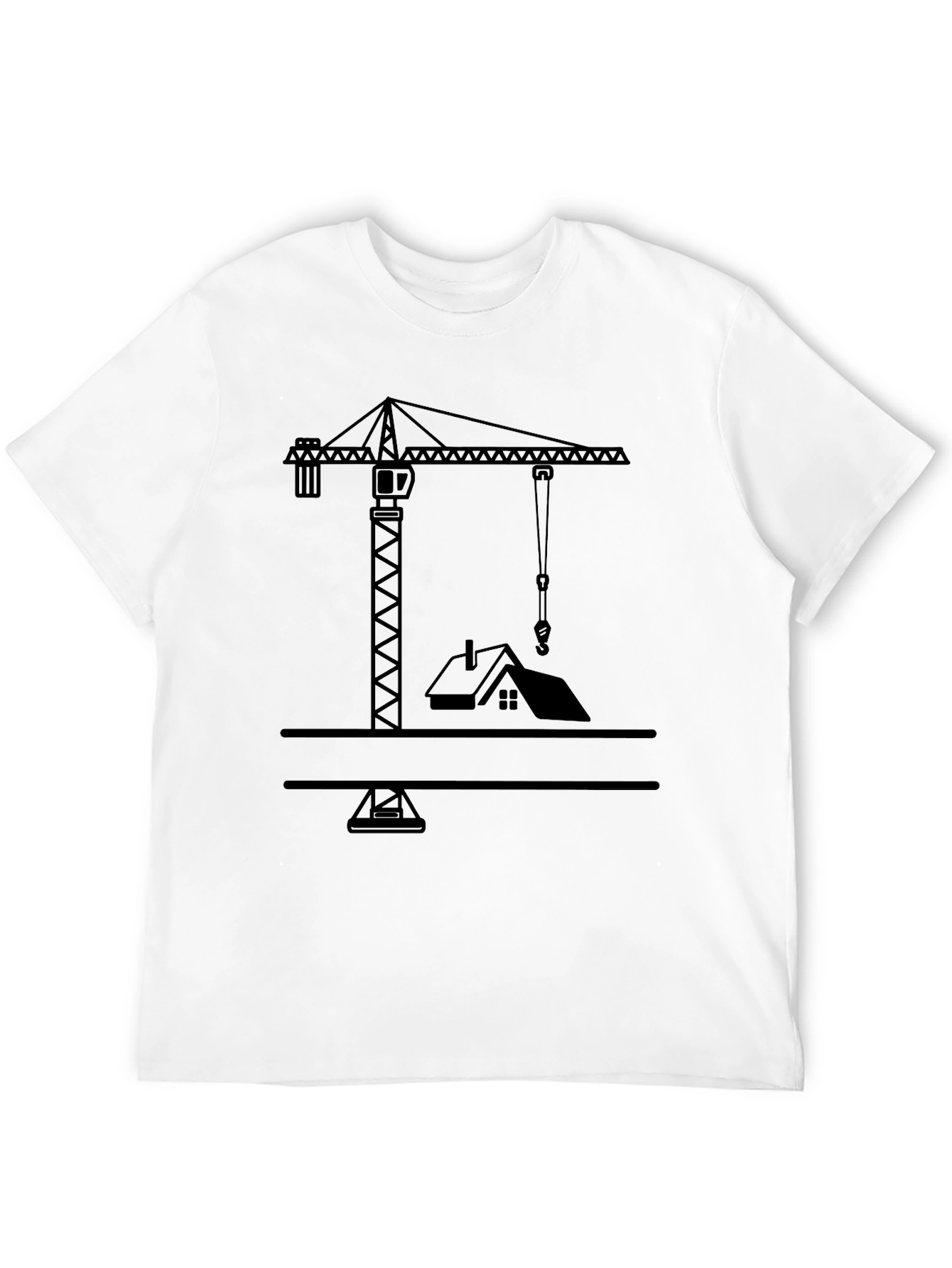 Construction Crane Graphic Tee - Black Cotton Shirt