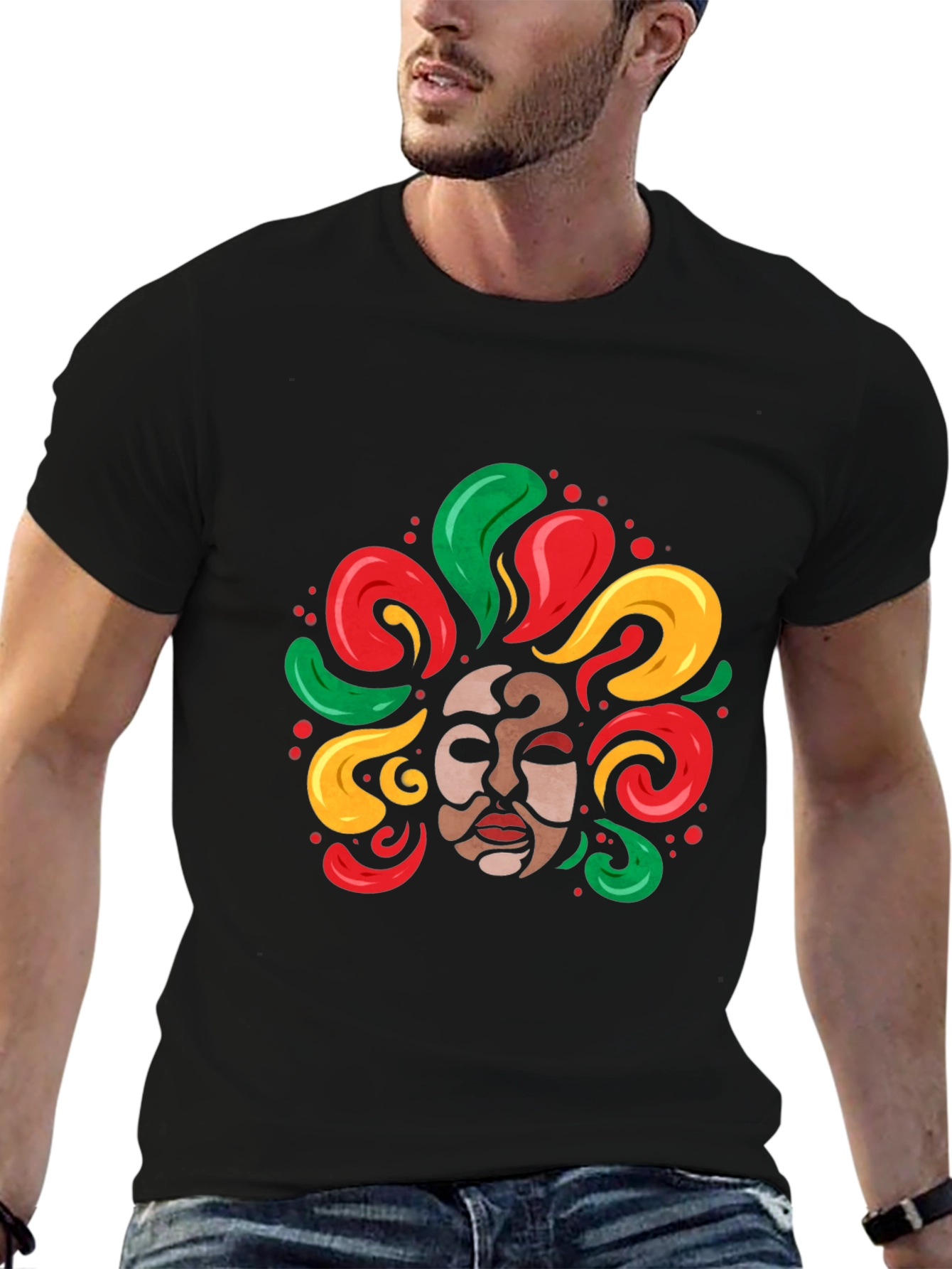 Cultural Mask Graphic Tee - Vibrant Art Shirt