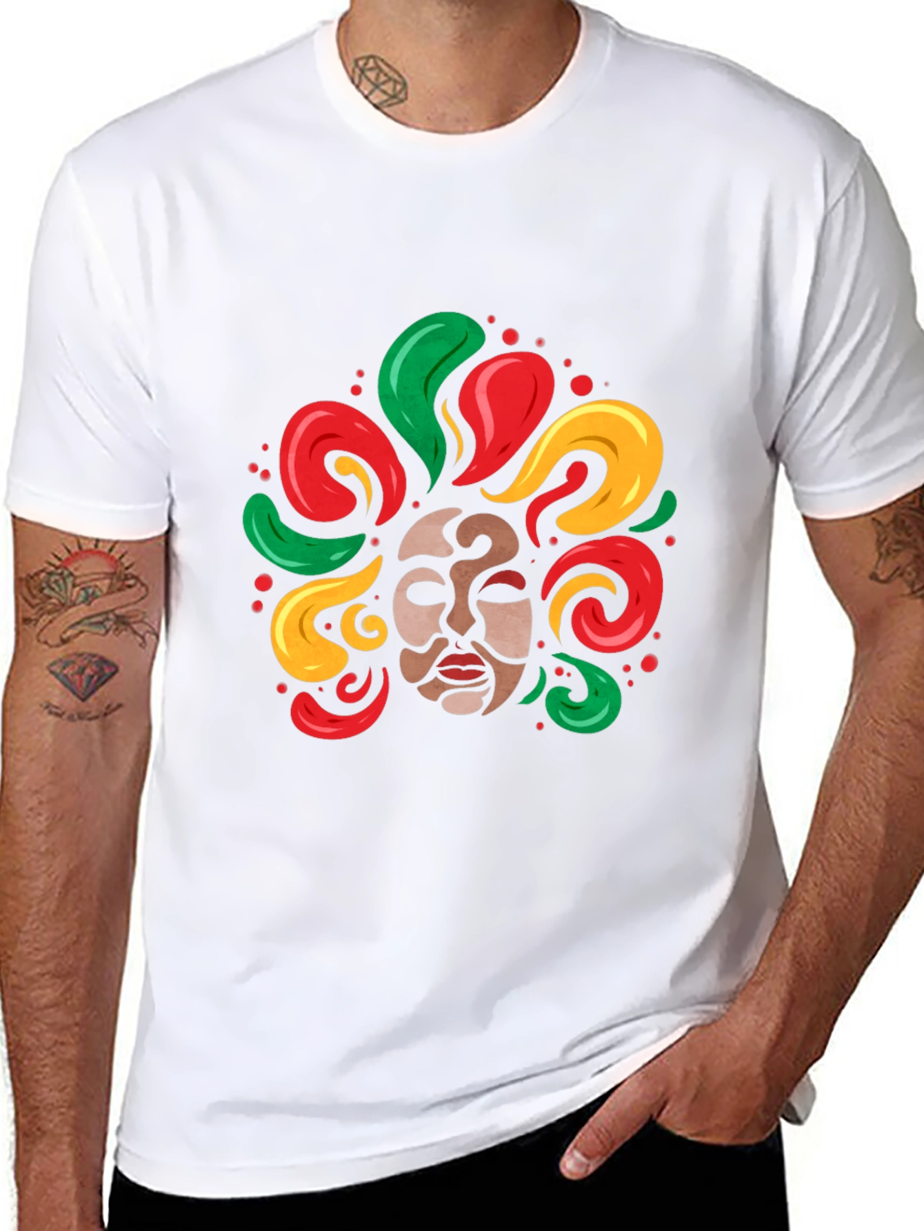Cultural Mask Graphic Tee - Vibrant Art Shirt