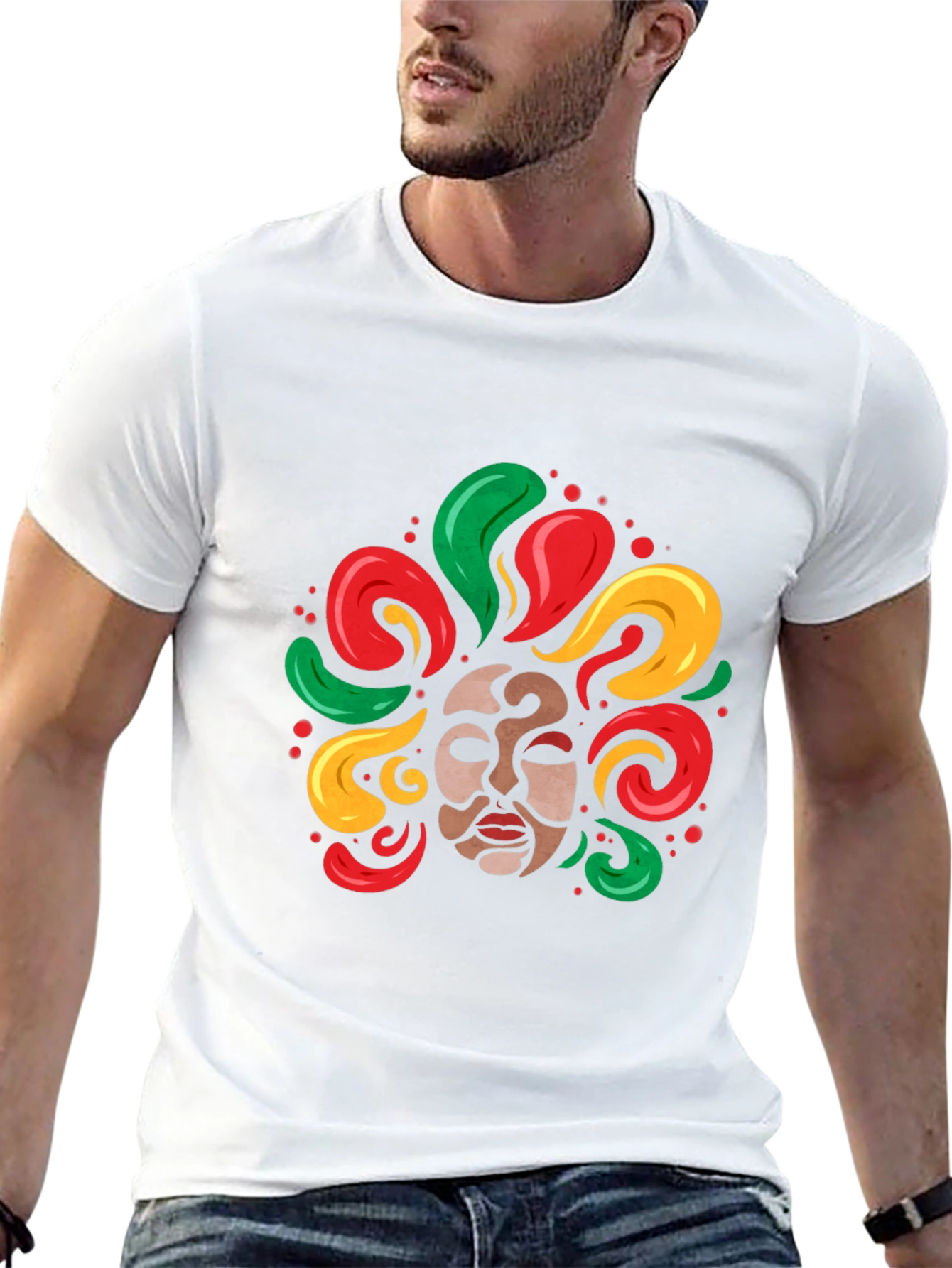 Cultural Mask Graphic Tee - Vibrant Art Shirt