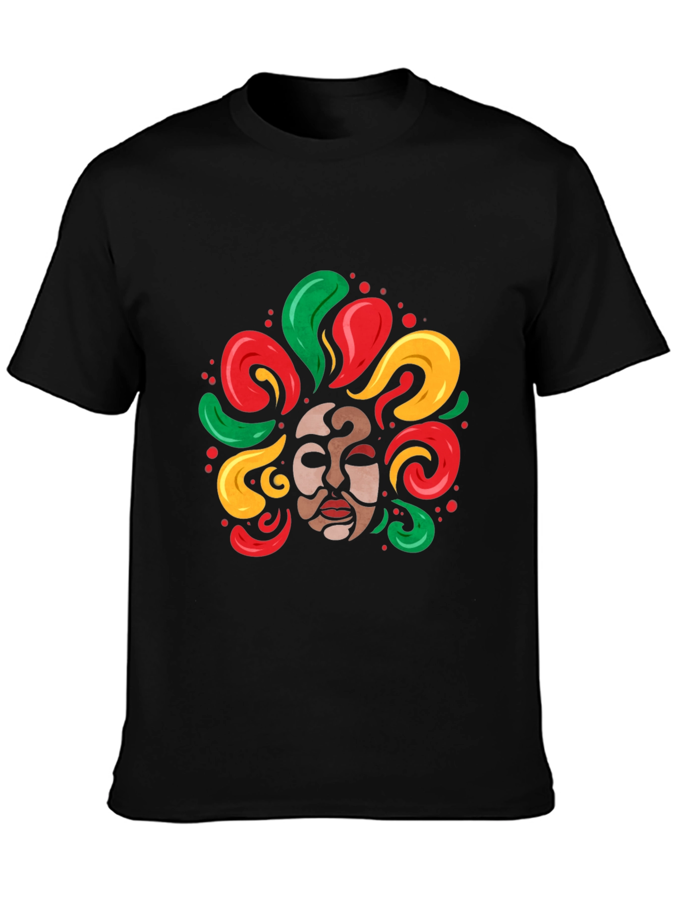 Cultural Mask Graphic Tee - Vibrant Art Shirt