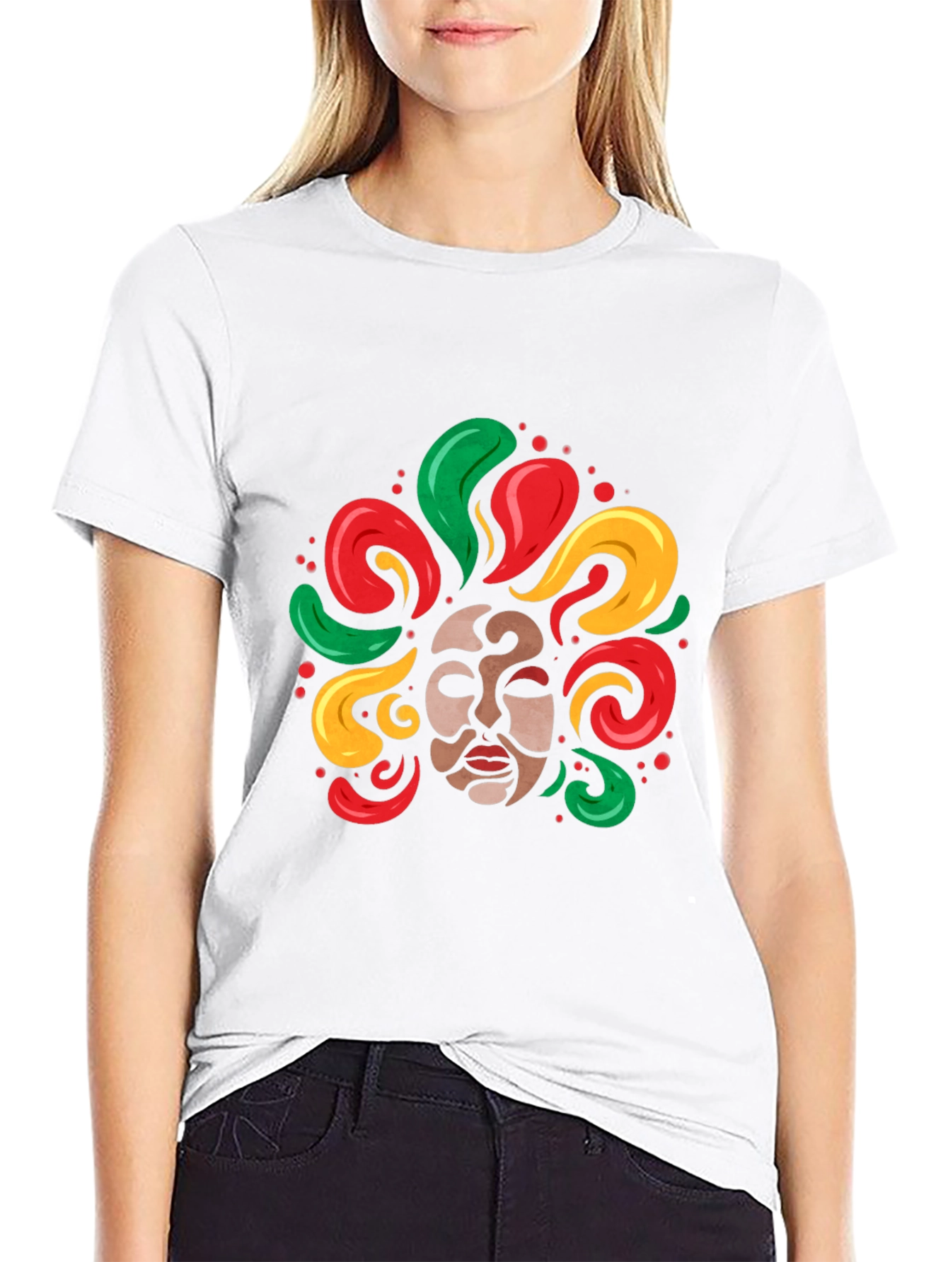 Cultural Mask Graphic Tee - Vibrant Art Shirt
