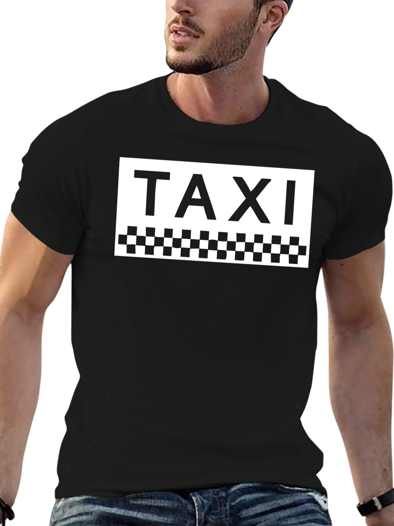 Taxi Graphic Tee - Classic Checkerboard Design