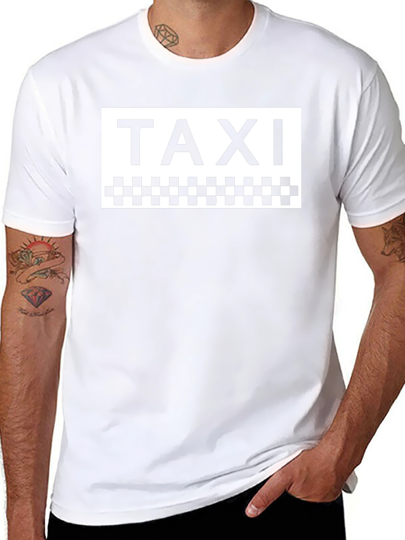 Taxi Graphic Tee - Classic Checkerboard Design