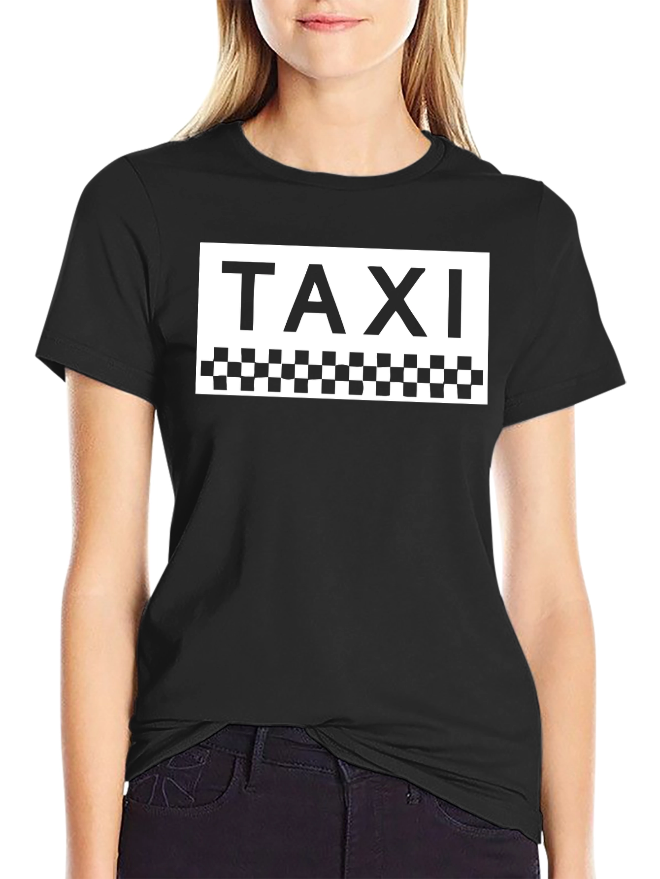 Taxi Graphic Tee - Classic Checkerboard Design