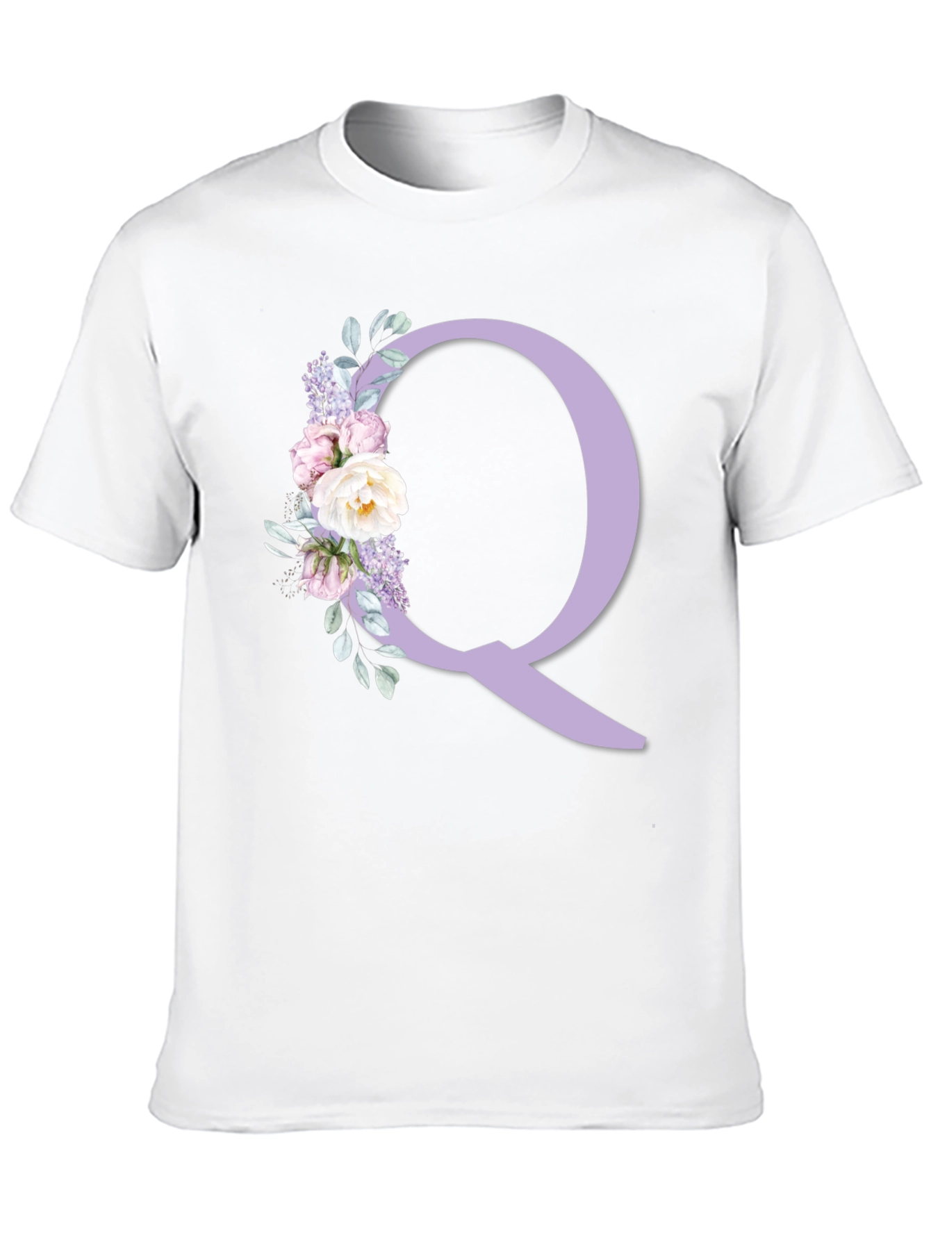 Floral Letter Q Black T-Shirt