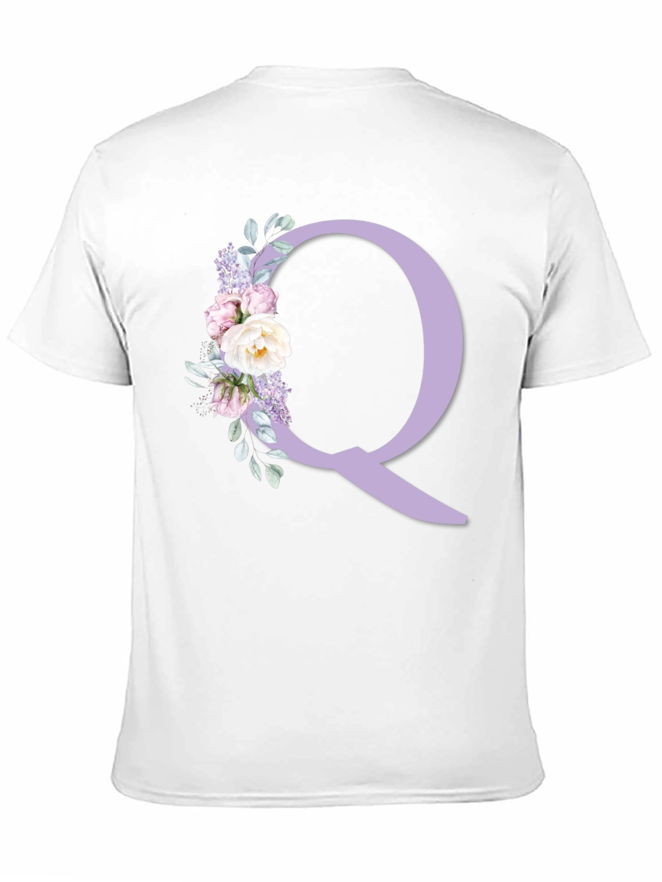 Floral Letter Q Black T-Shirt