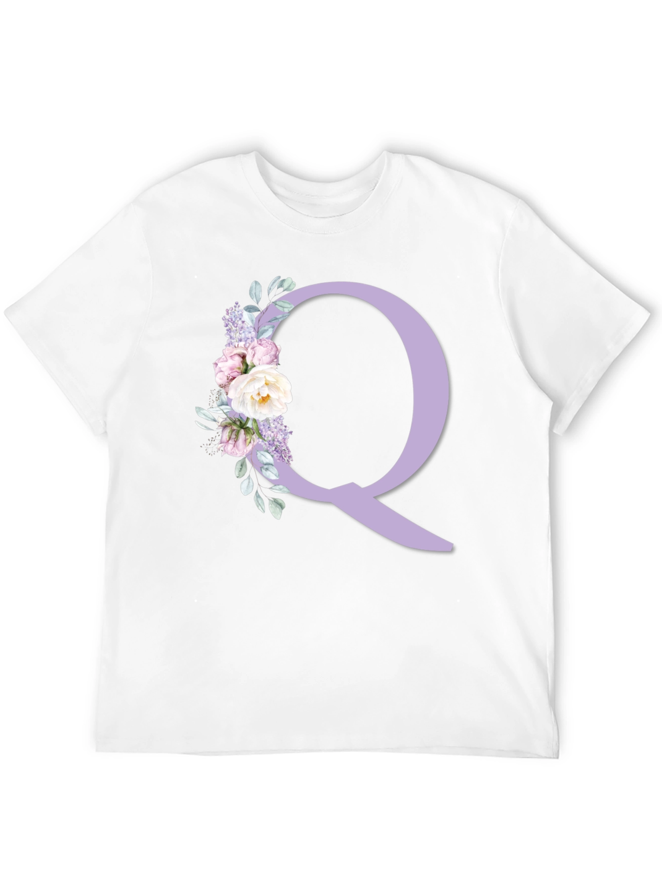 Floral Letter Q Black T-Shirt