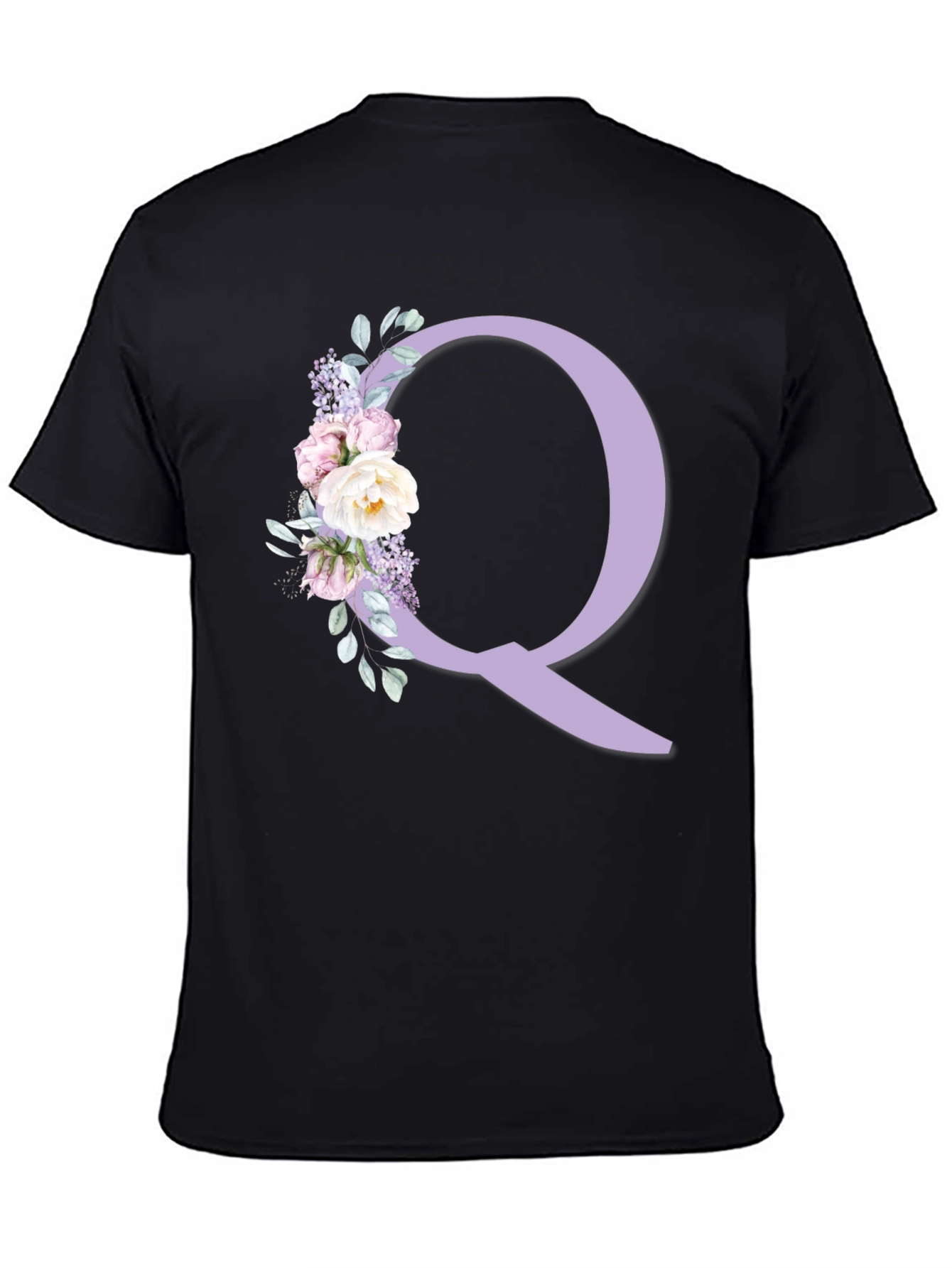 Floral Letter Q Black T-Shirt