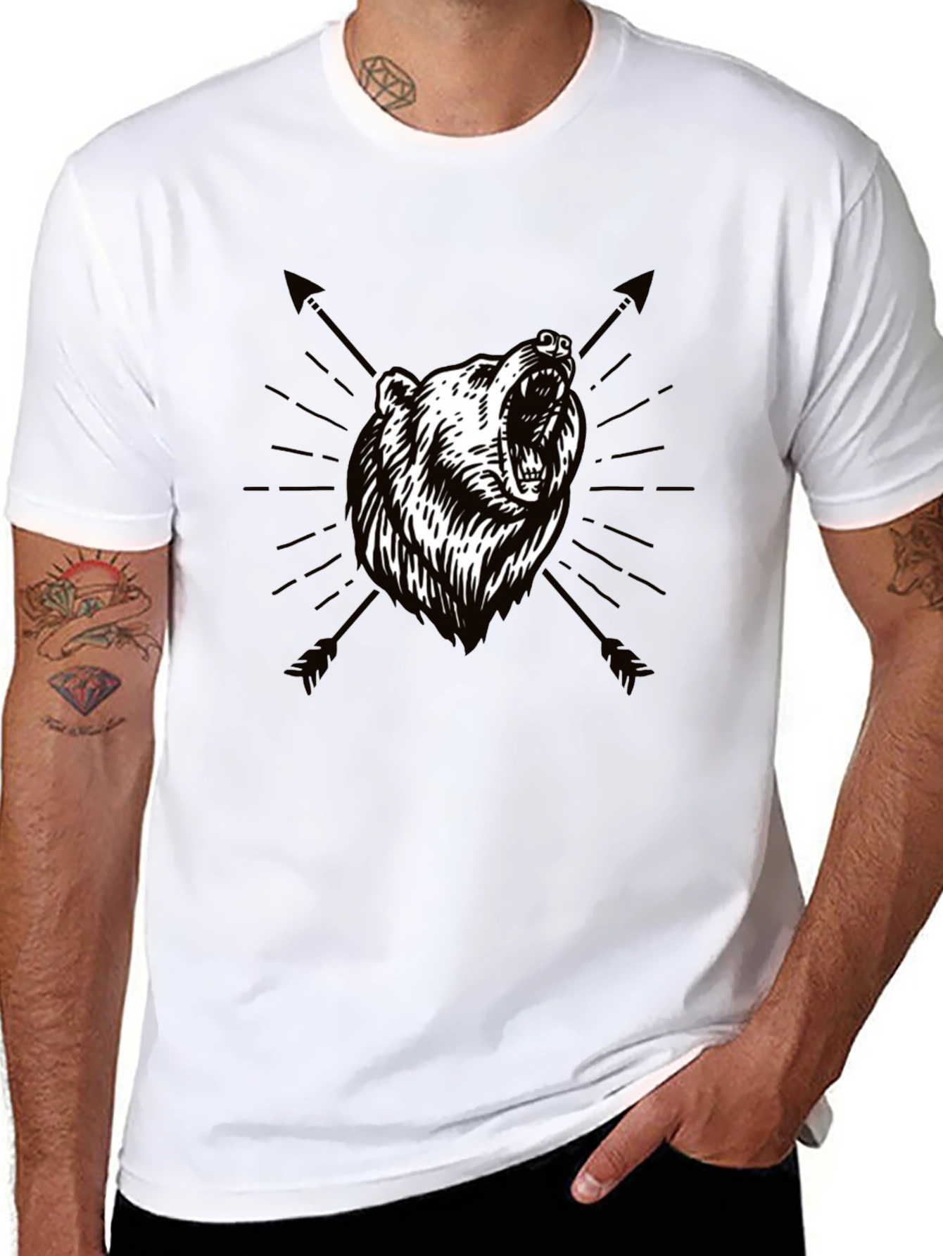 Bear & Arrow Graphic Print Mens Black T-Shirt