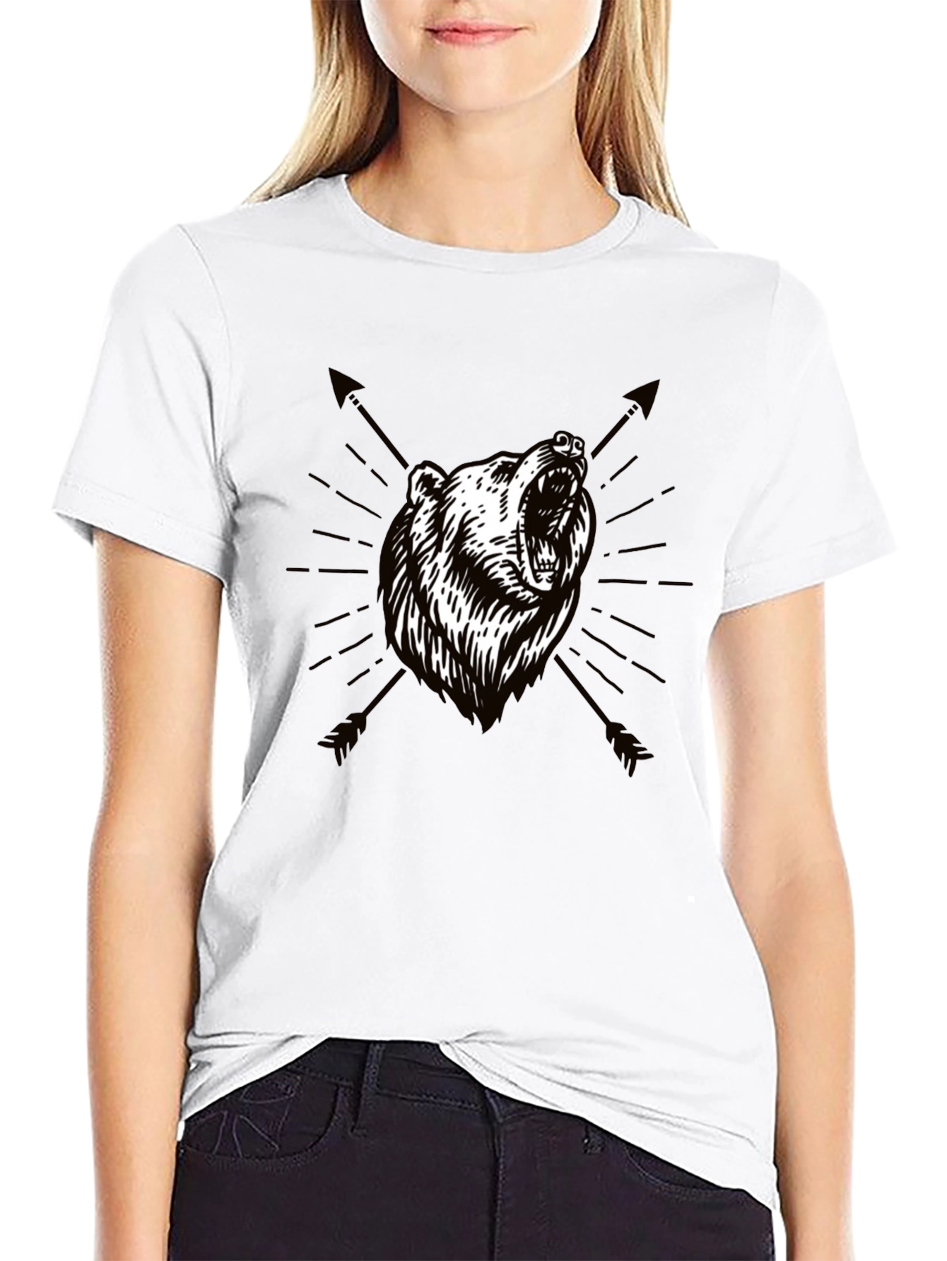 Bear & Arrow Graphic Print Mens Black T-Shirt