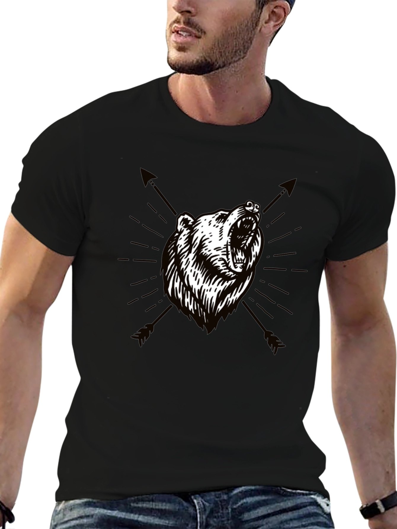 Bear & Arrow Graphic Print Mens Black T-Shirt