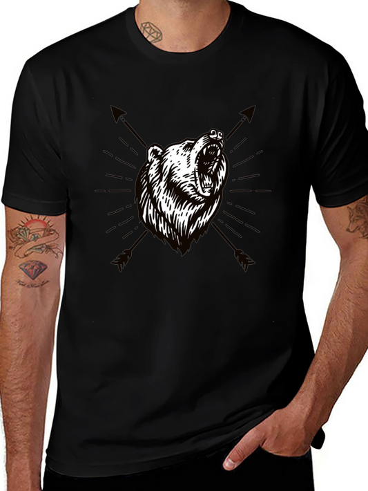 Bear & Arrow Graphic Print Mens Black T-Shirt
