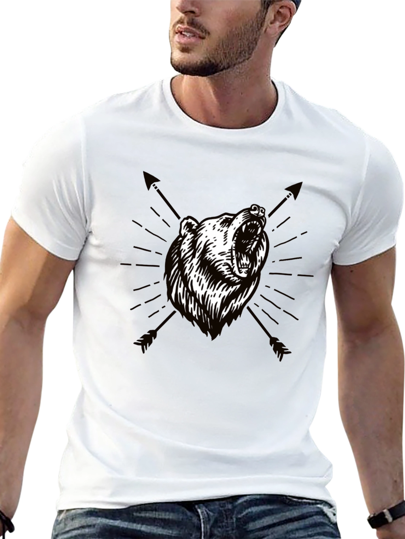Bear & Arrow Graphic Print Mens Black T-Shirt