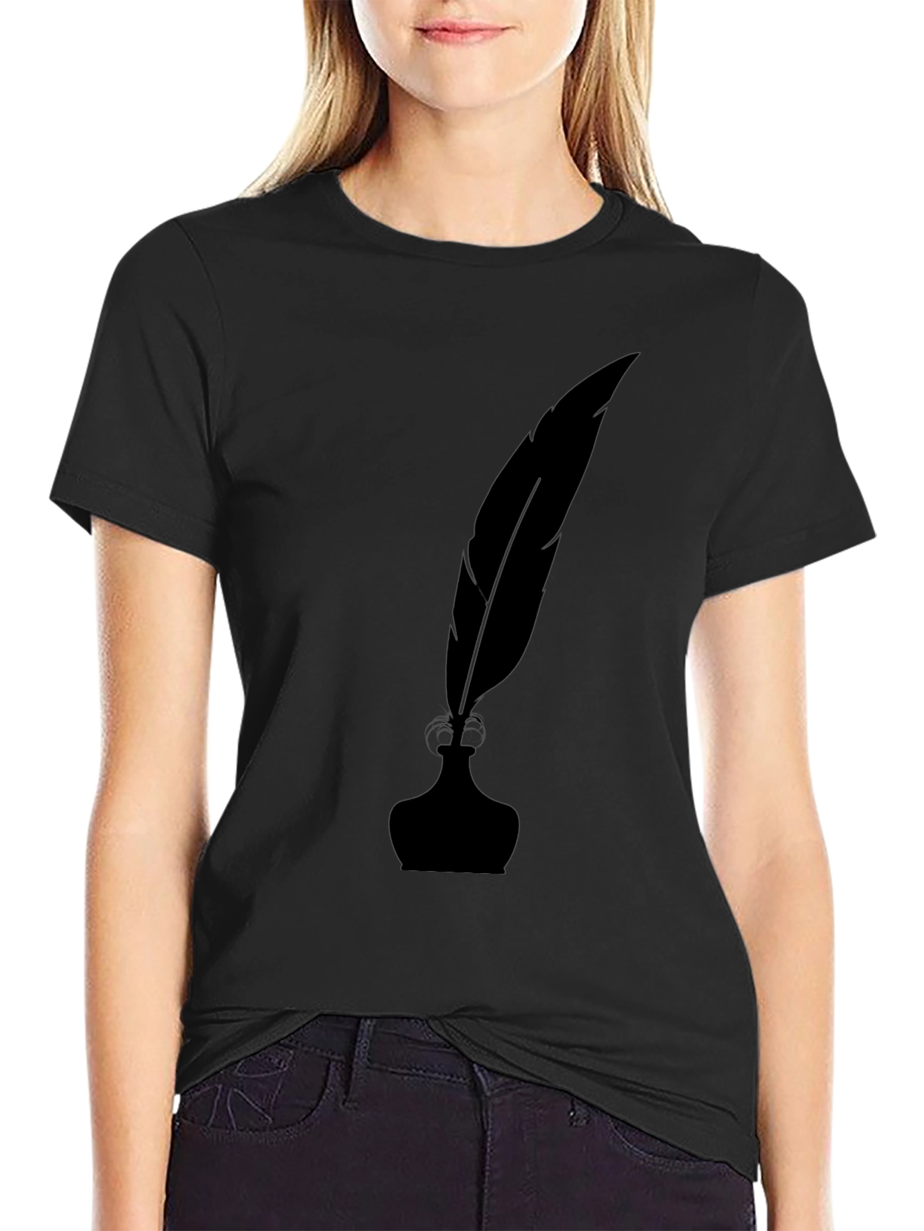 Inkwell & Quill Pen Black Graphic T-Shirt
