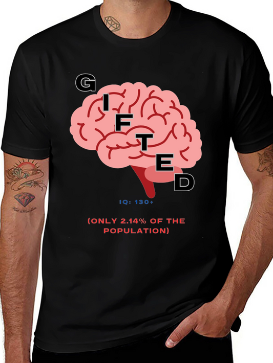 Gifted Brain Graphic Tee - Mens Black T-Shirt IQ 130+