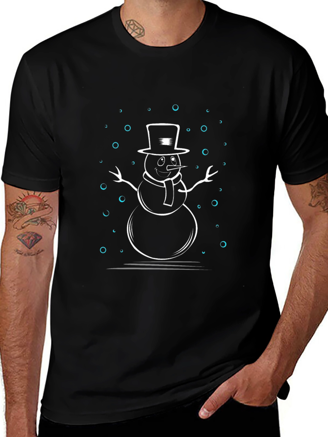 Snowman Graphic Print Black T-Shirt