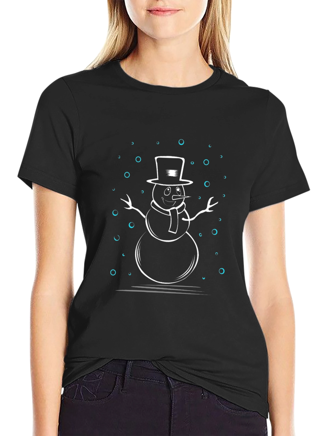 Snowman Graphic Print Black T-Shirt
