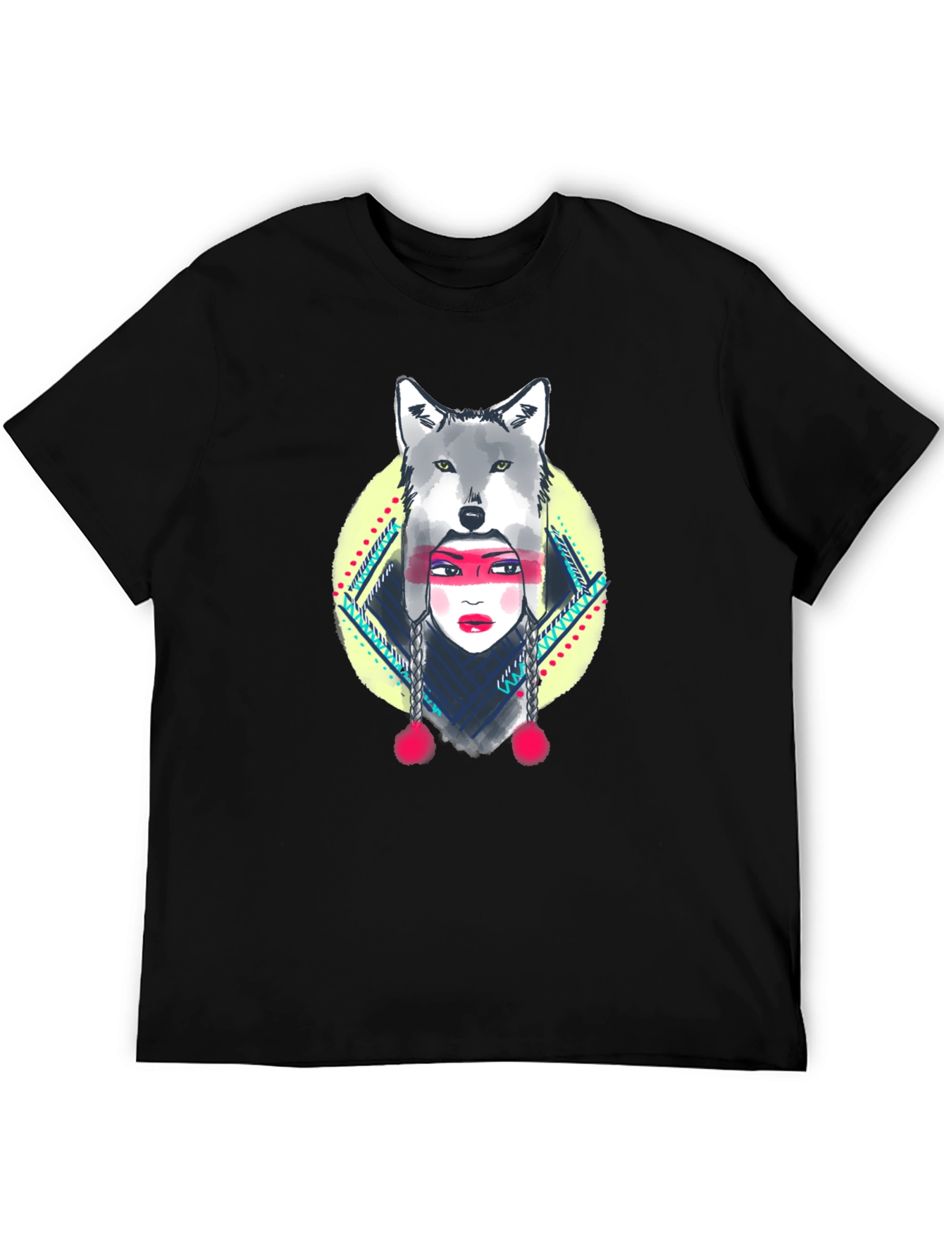 Wolf Headdress Graphic Tee - Black Cotton T-Shirt