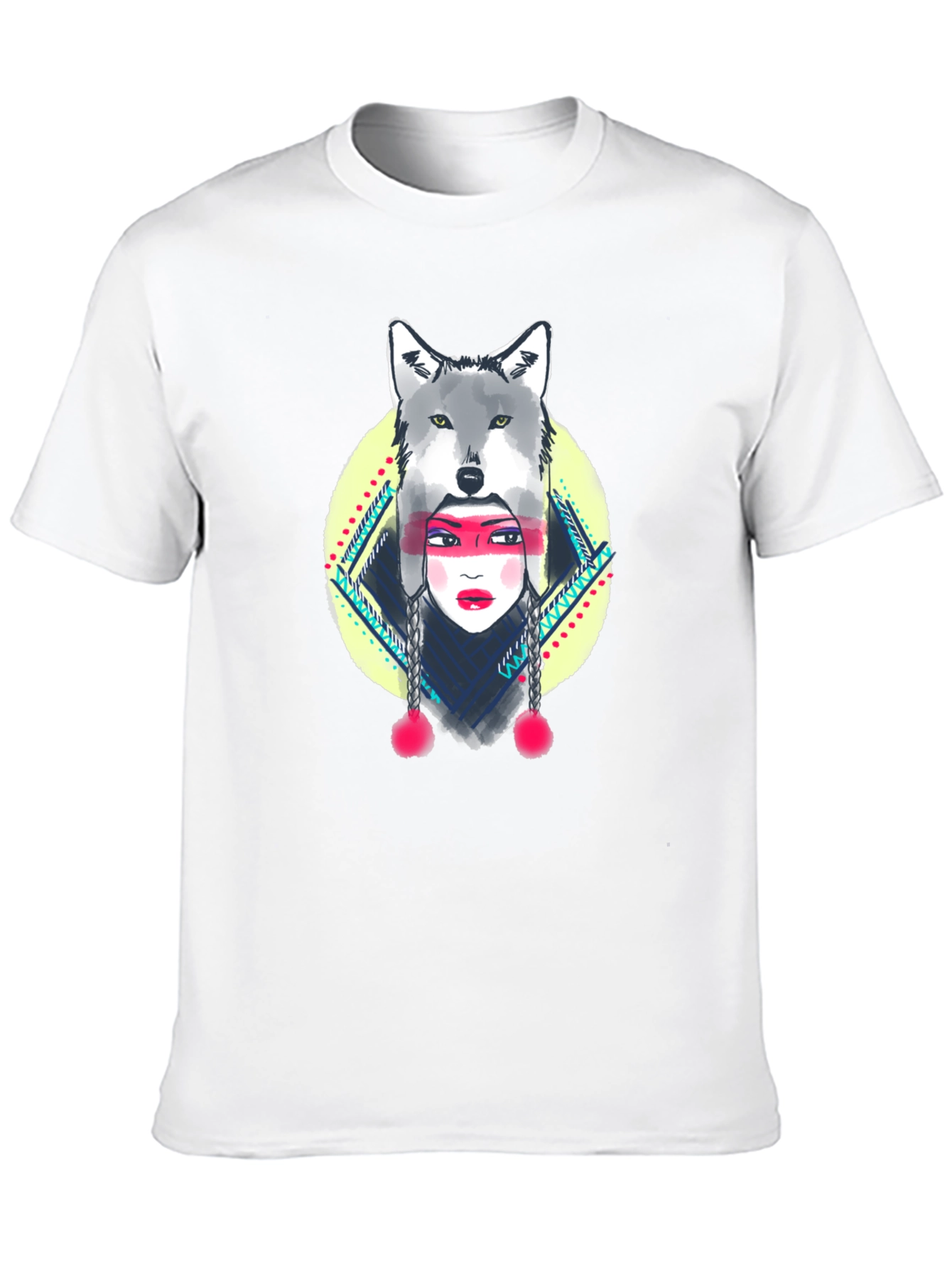 Wolf Headdress Graphic Tee - Black Cotton T-Shirt