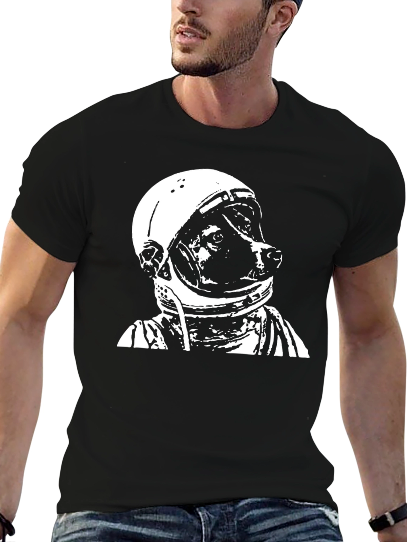 Dog Astronaut Graphic Black T-Shirt