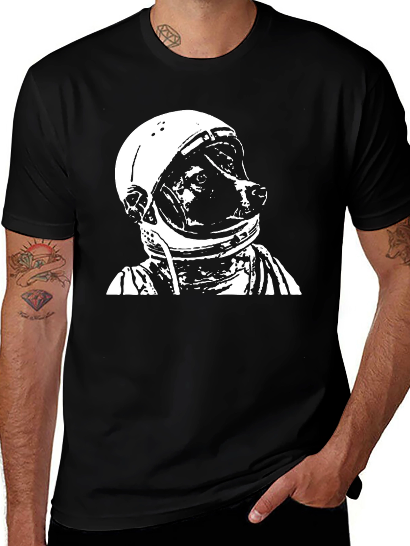 Dog Astronaut Graphic Black T-Shirt