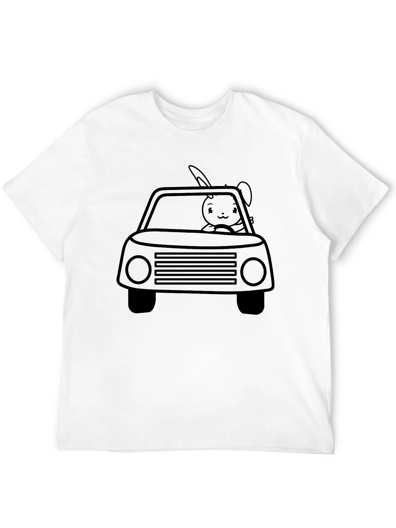 Bunny Car Graphic Tee - Black Crew Neck Shirt