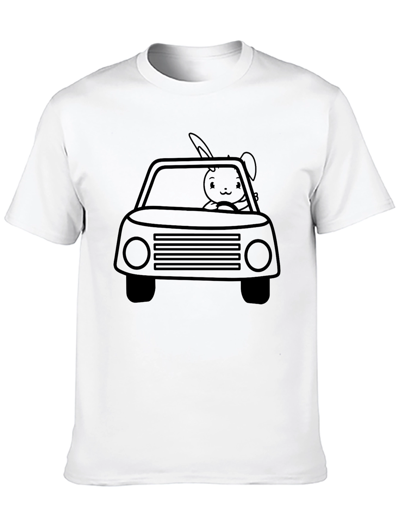 Bunny Car Graphic Tee - Black Crew Neck Shirt