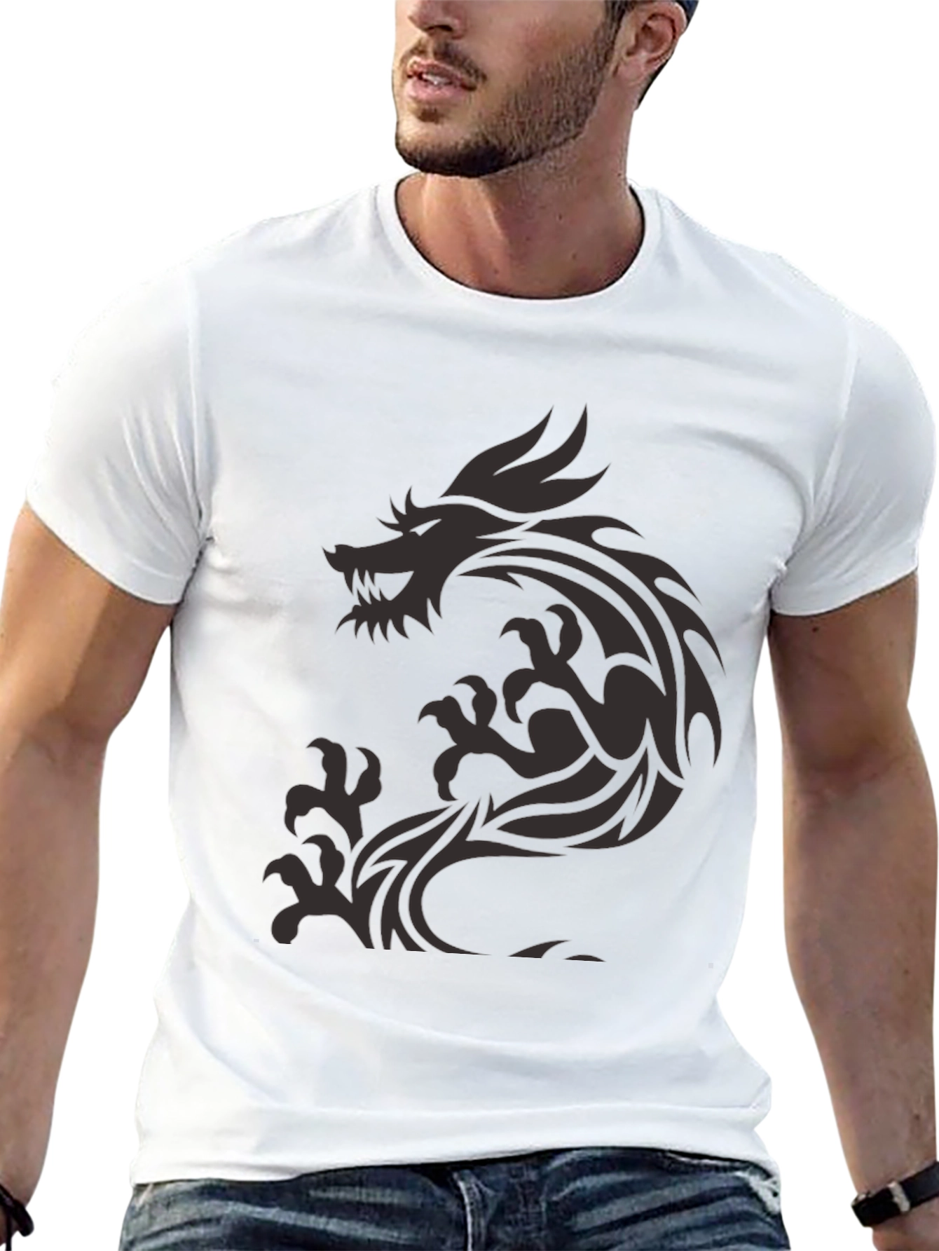 Dragon Graphic Print Mens Black T-Shirt