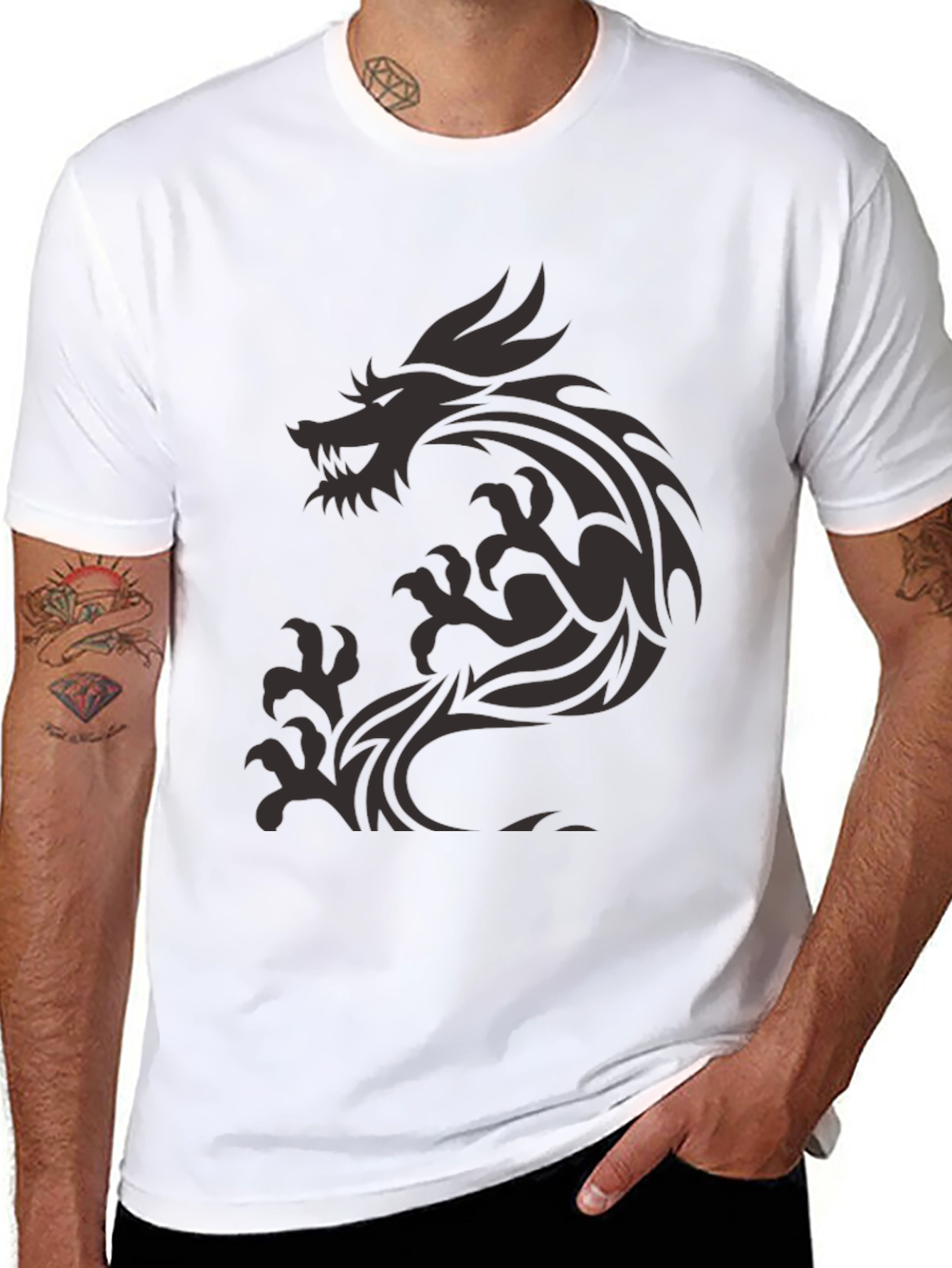 Dragon Graphic Print Mens Black T-Shirt