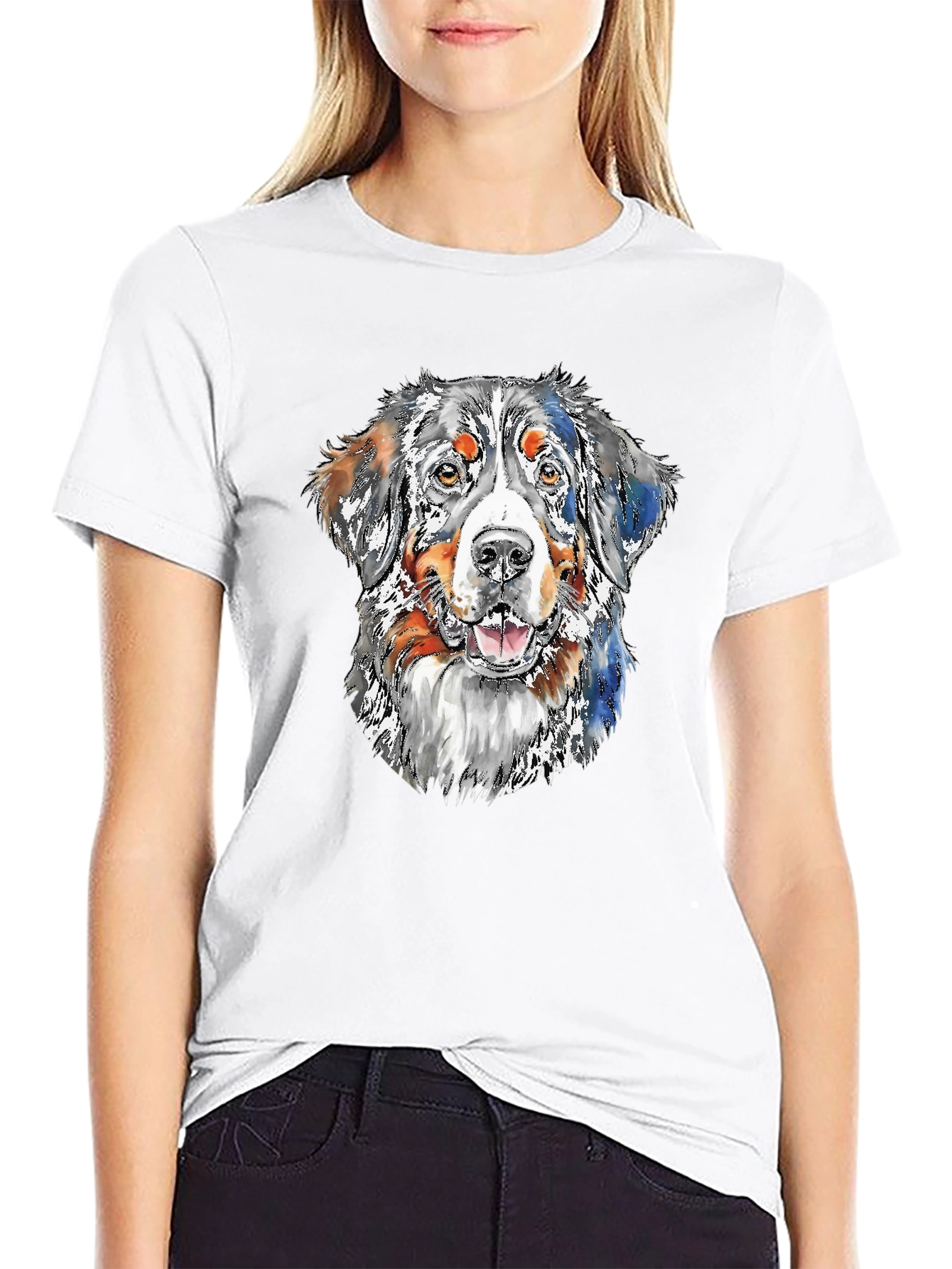 Dog Portrait Graphic Tee - Black Cotton Blend