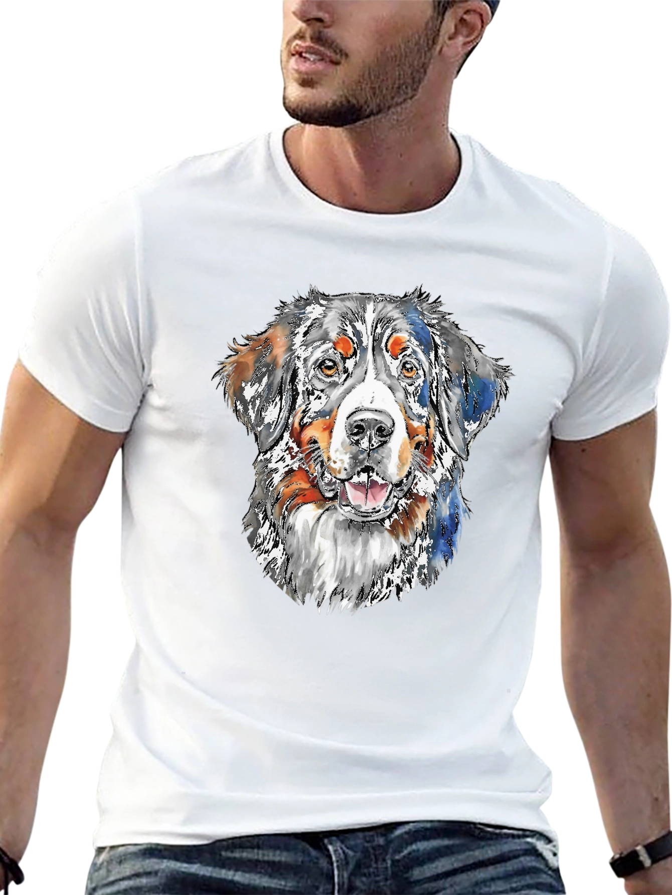 Dog Portrait Graphic Tee - Black Cotton Blend