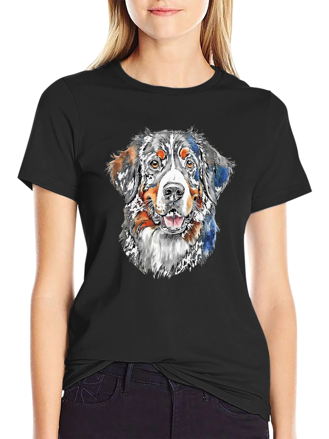 Dog Portrait Graphic Tee - Black Cotton Blend