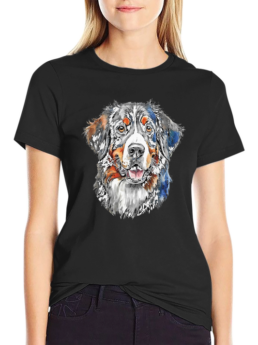 Dog Portrait Graphic Tee - Black Cotton Blend