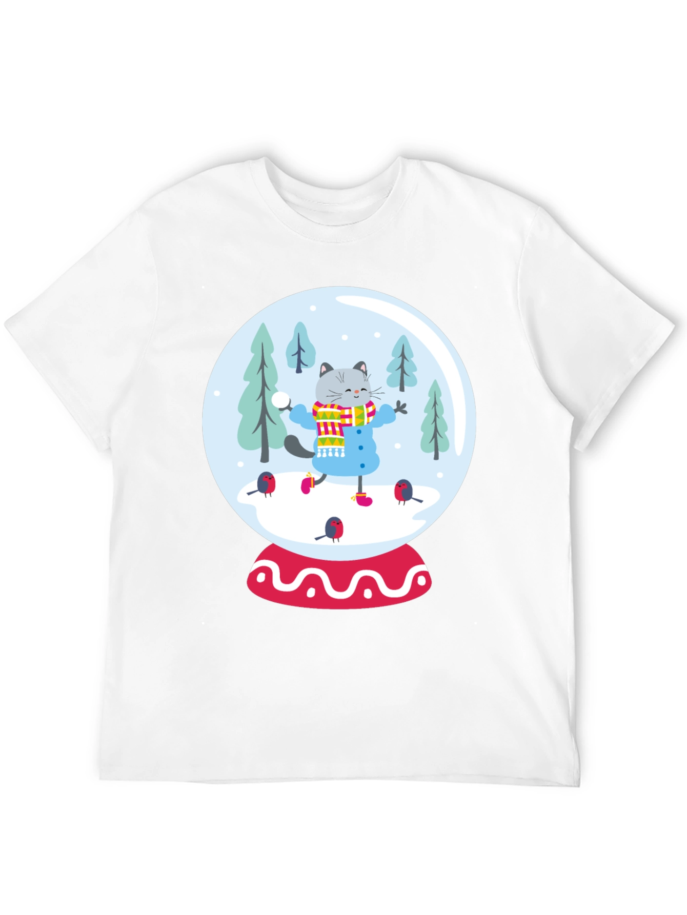 Festive Cat Snow Globe Graphic Tee - Black
