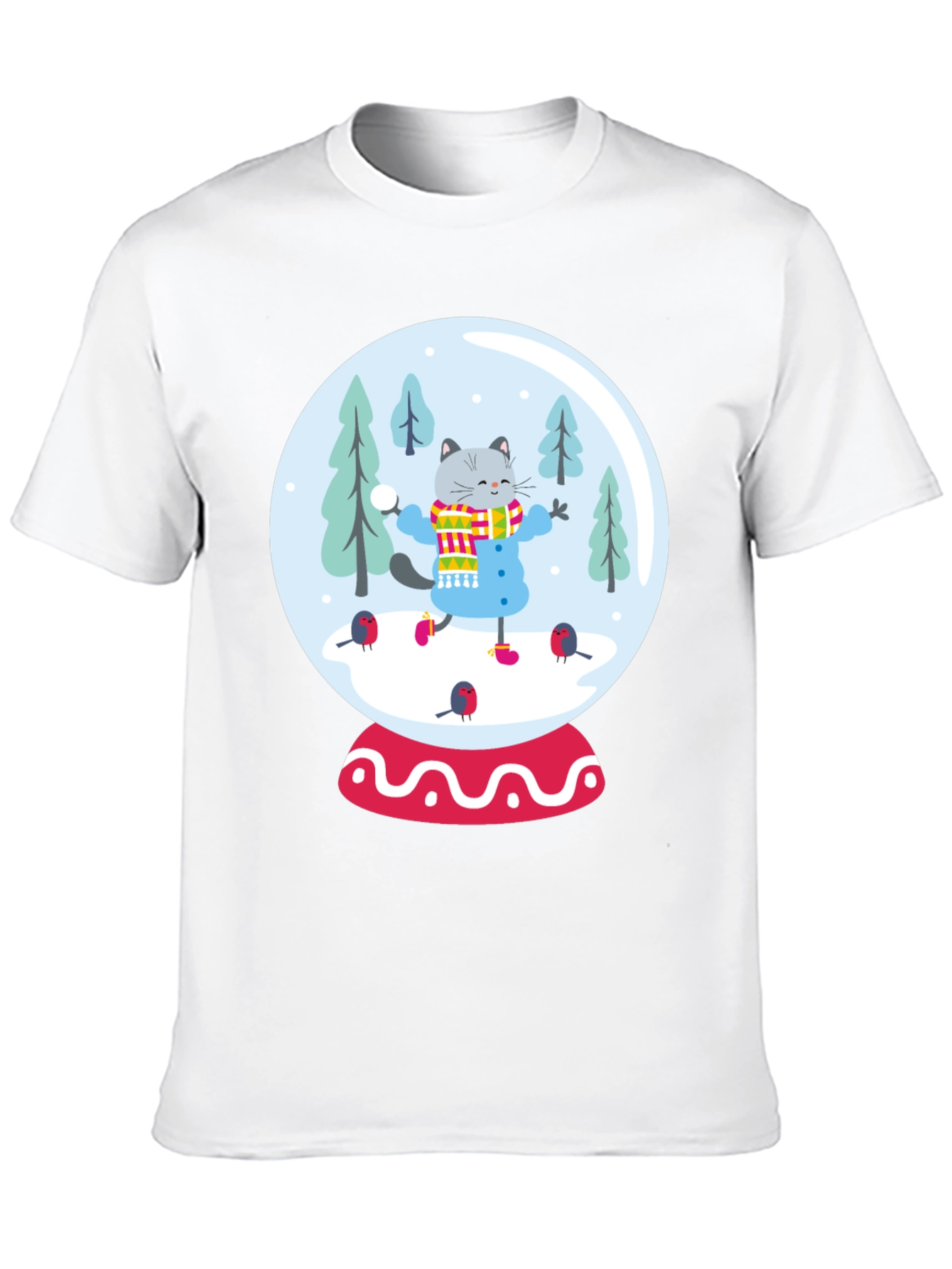 Festive Cat Snow Globe Graphic Tee - Black