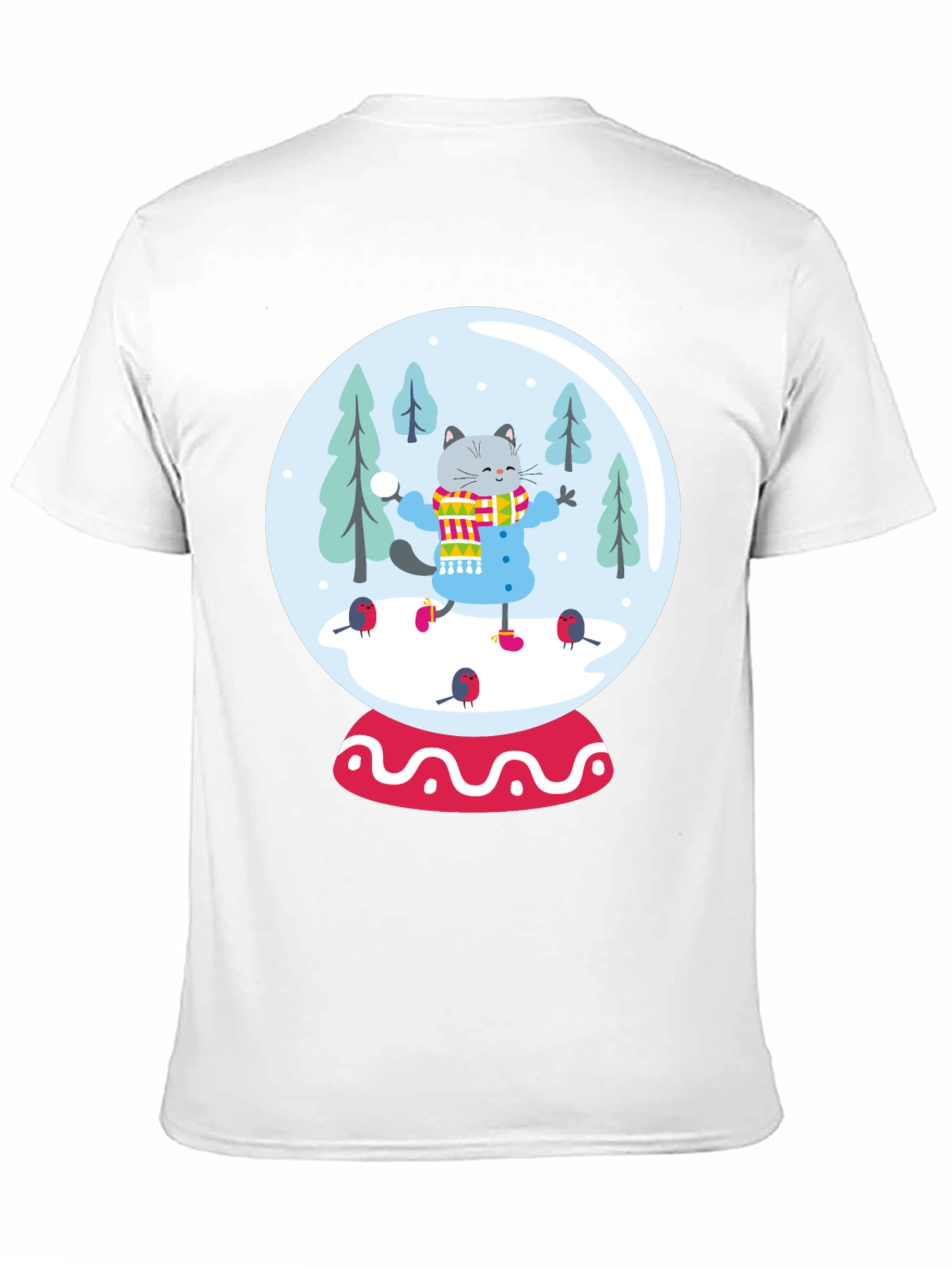 Festive Cat Snow Globe Graphic Tee - Black