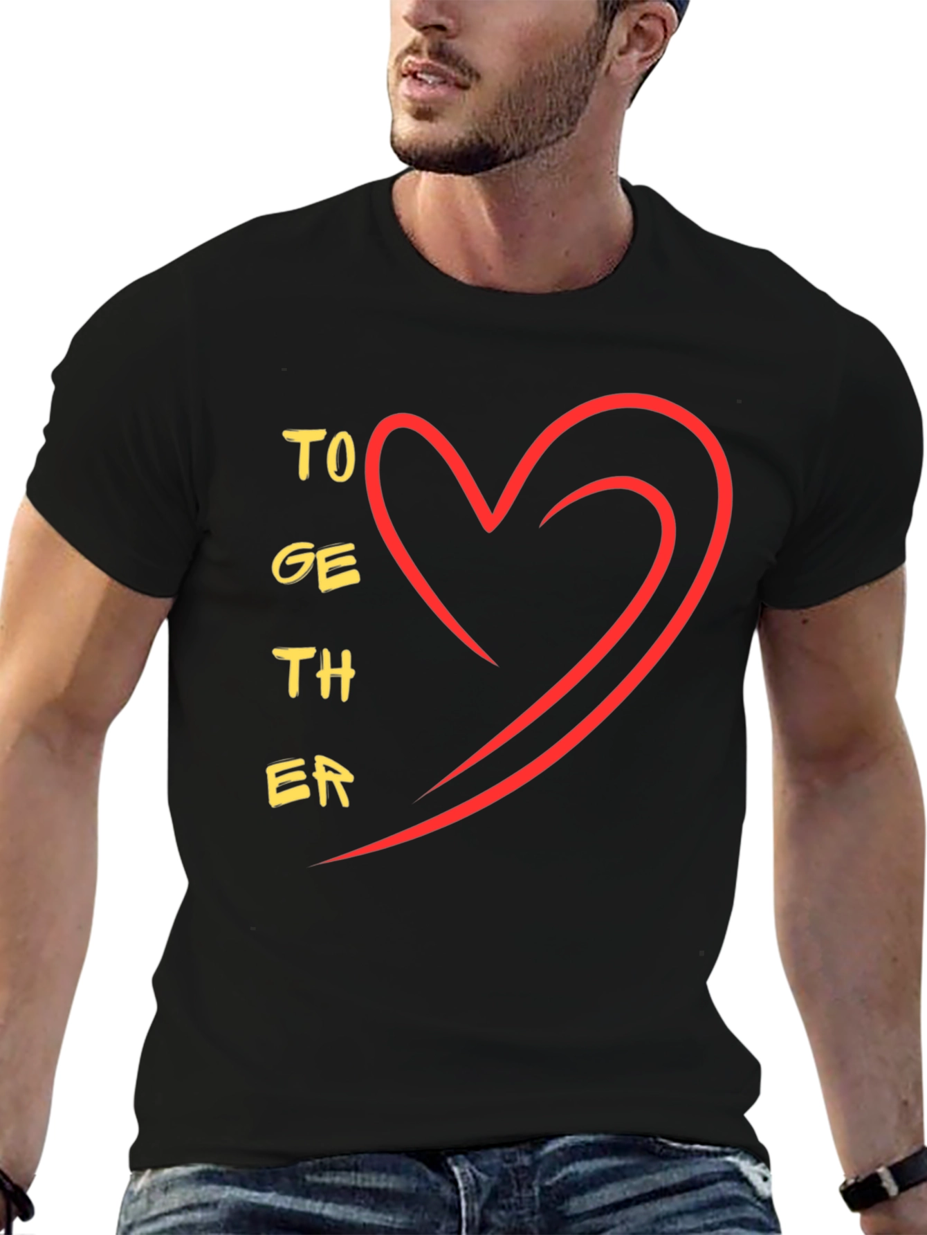 Together Heart Graphic Tee - Stylish Black Casual T-Shirt