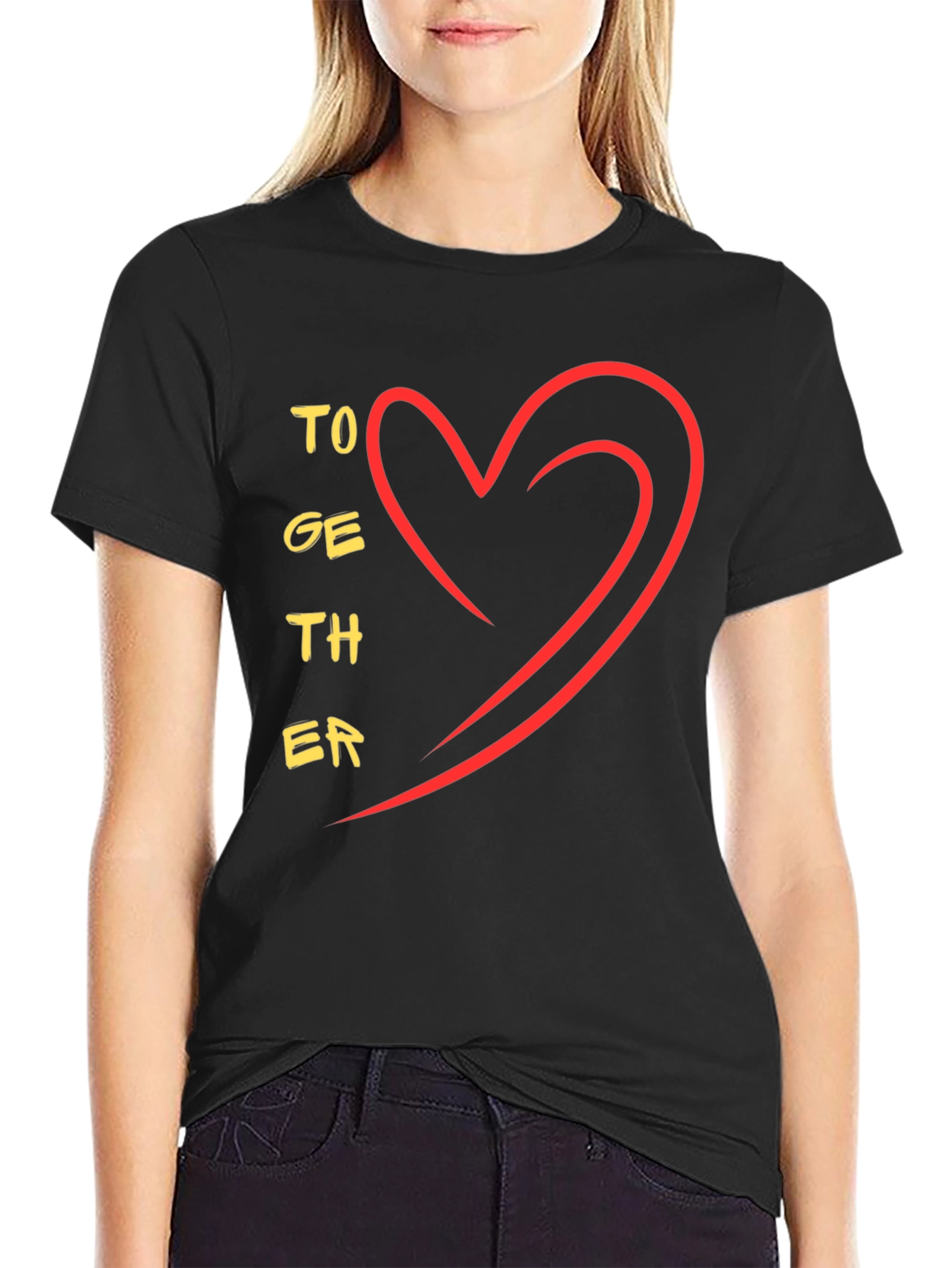 Together Heart Graphic Tee - Stylish Black Casual T-Shirt